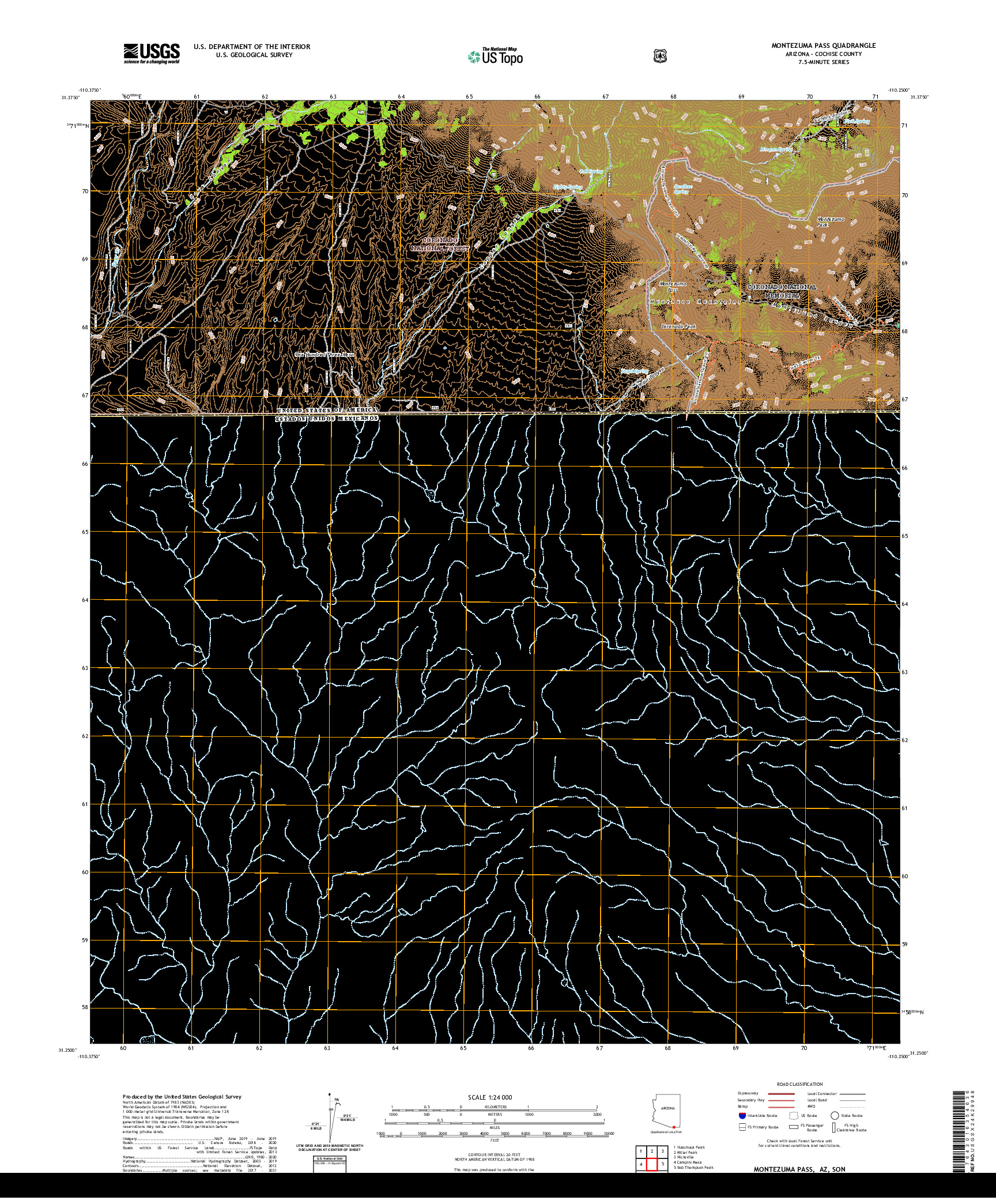 US TOPO 7.5-MINUTE MAP FOR MONTEZUMA PASS, AZ,SON