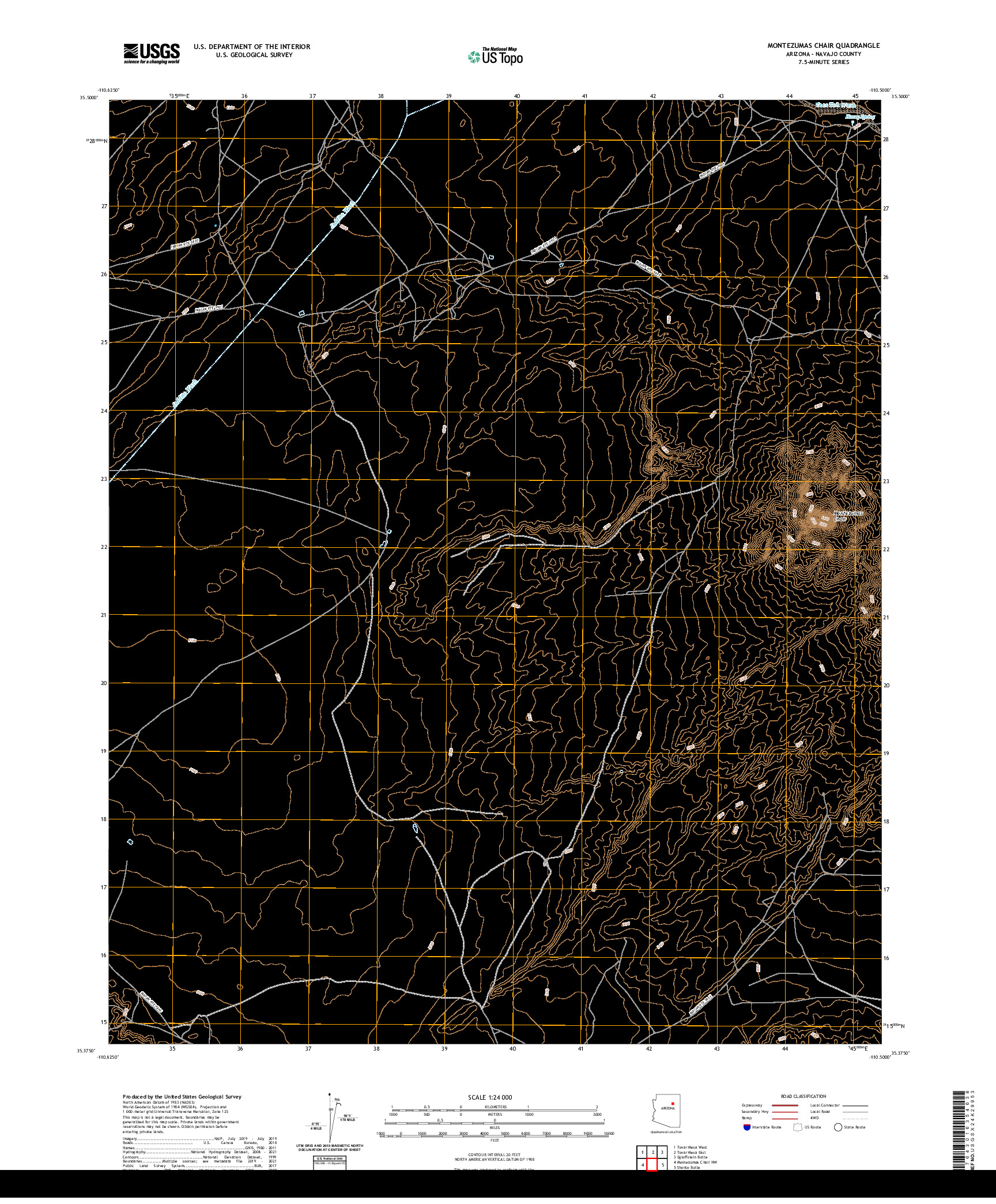 US TOPO 7.5-MINUTE MAP FOR MONTEZUMAS CHAIR, AZ