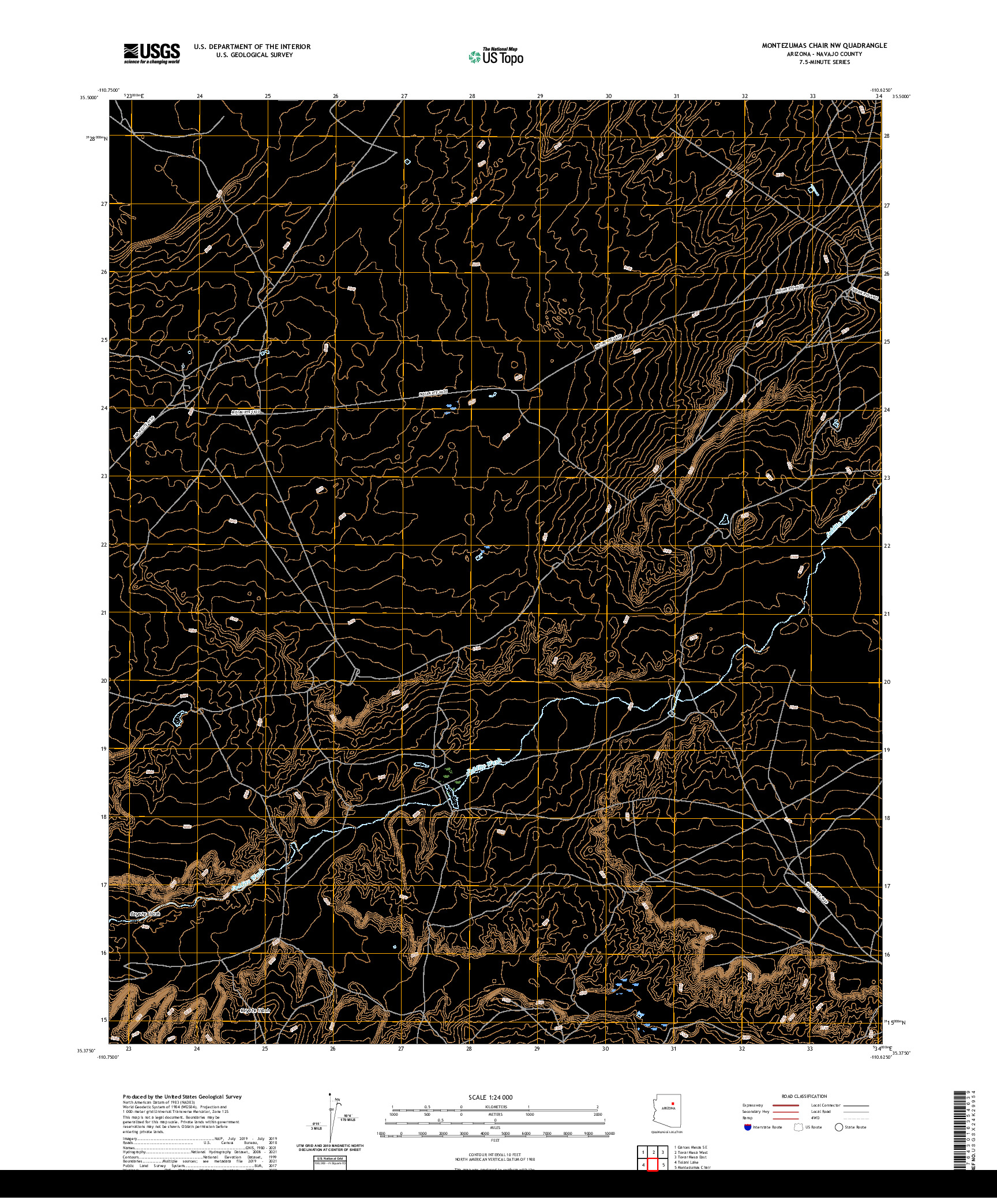 US TOPO 7.5-MINUTE MAP FOR MONTEZUMAS CHAIR NW, AZ