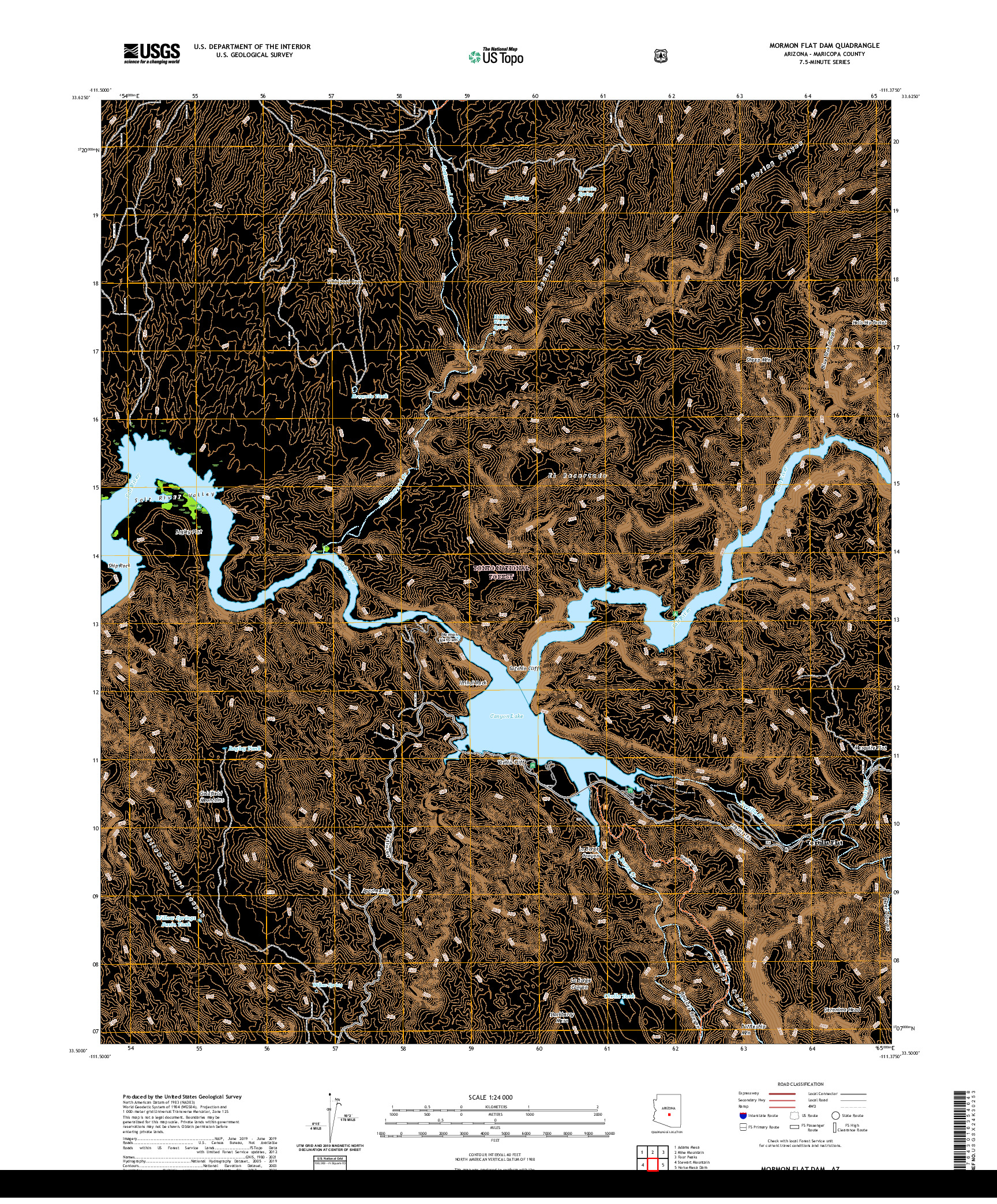 US TOPO 7.5-MINUTE MAP FOR MORMON FLAT DAM, AZ