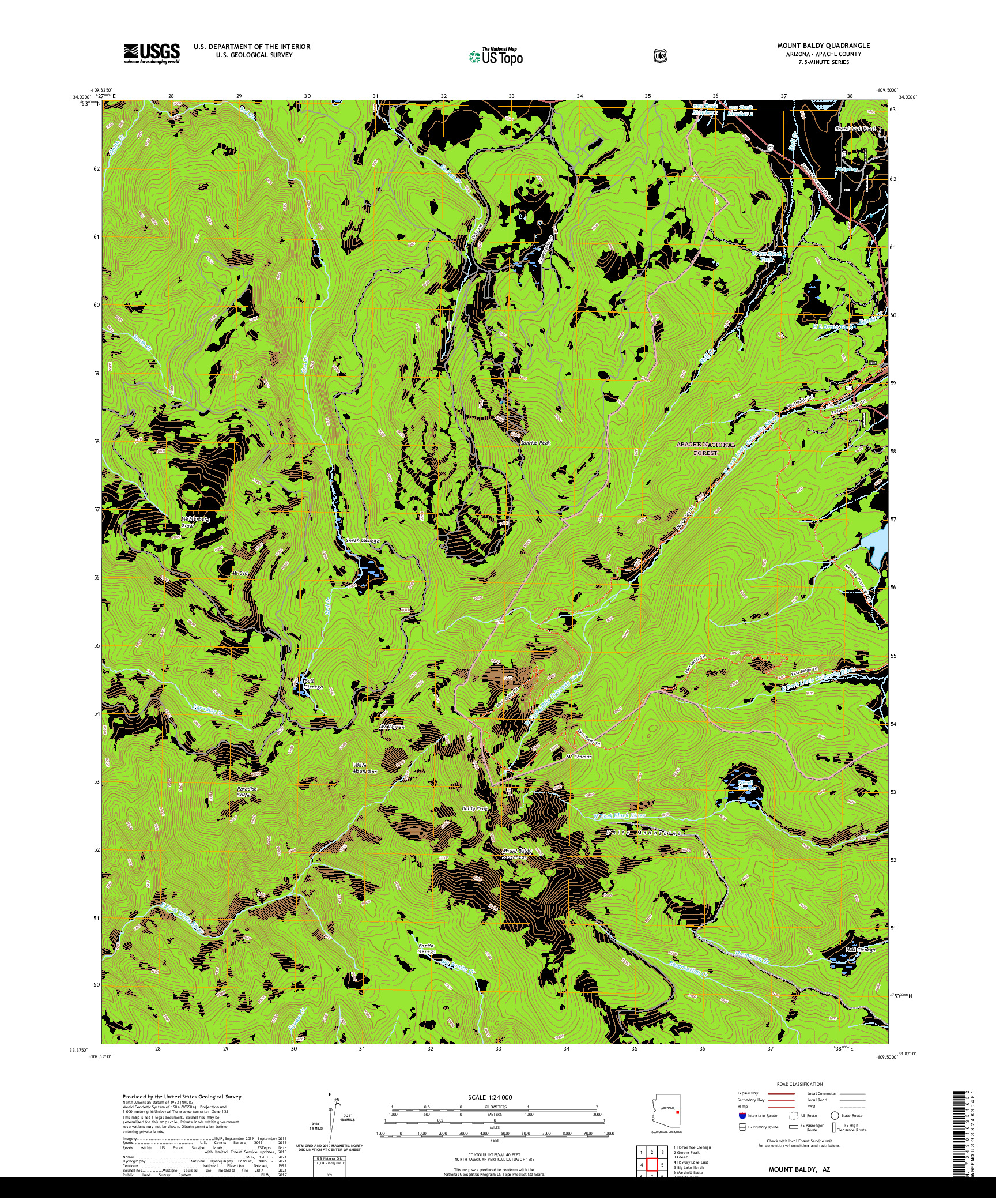 US TOPO 7.5-MINUTE MAP FOR MOUNT BALDY, AZ