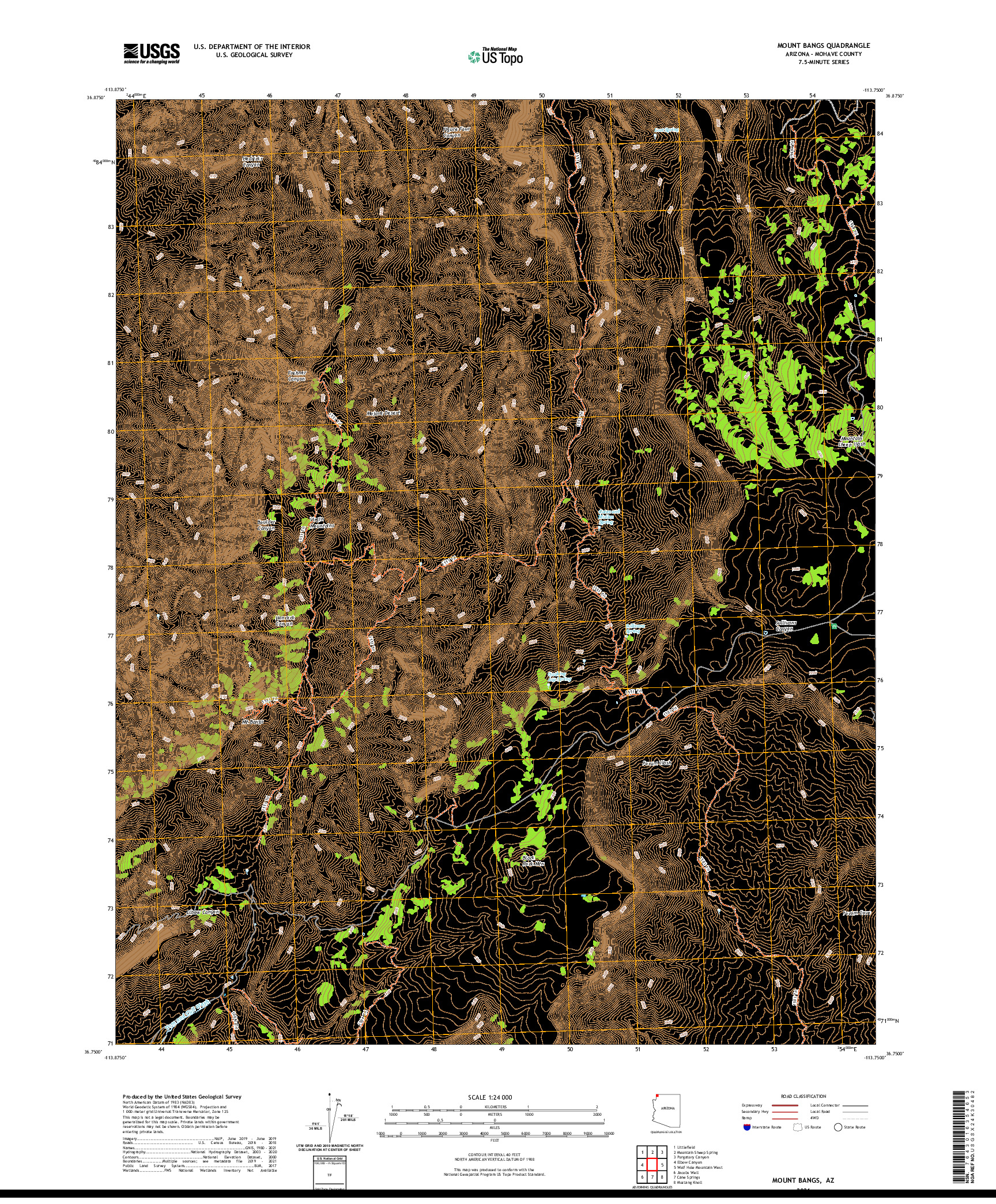 US TOPO 7.5-MINUTE MAP FOR MOUNT BANGS, AZ