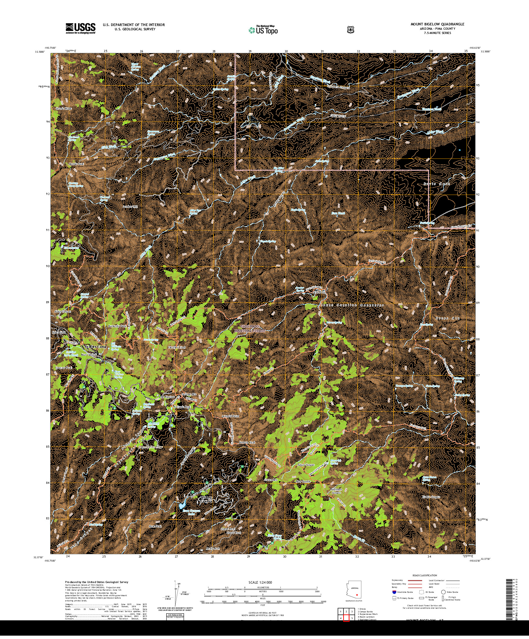 US TOPO 7.5-MINUTE MAP FOR MOUNT BIGELOW, AZ