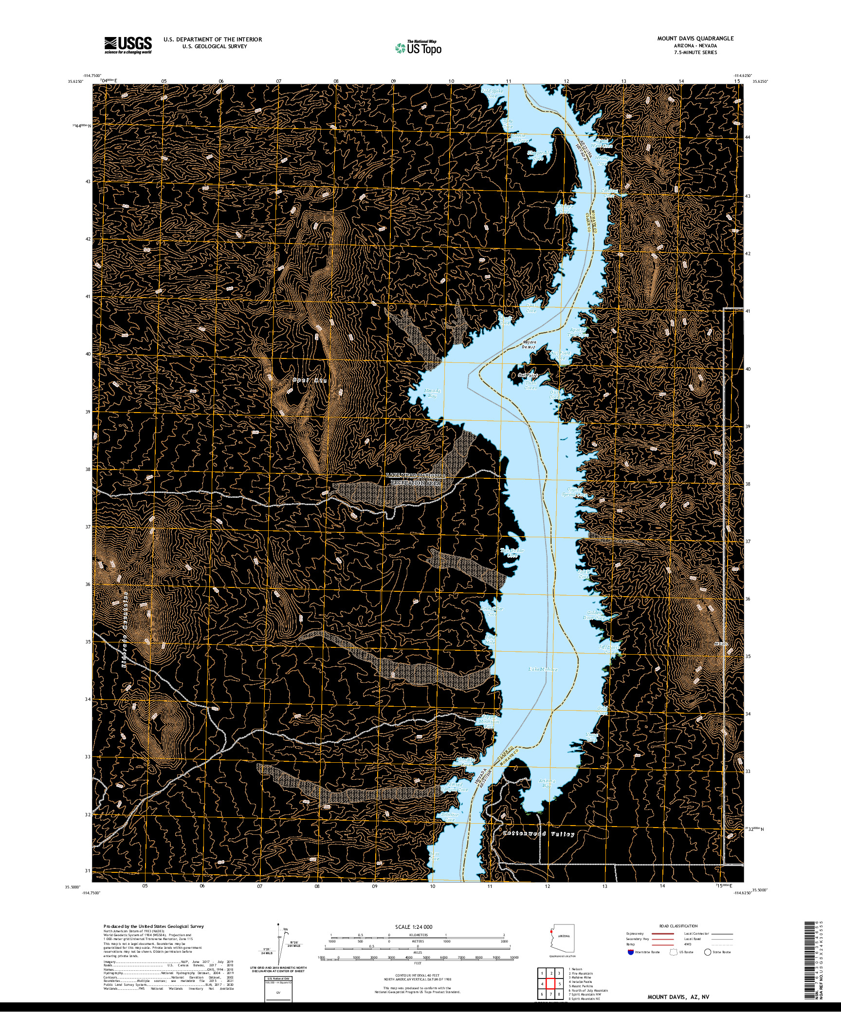 US TOPO 7.5-MINUTE MAP FOR MOUNT DAVIS, AZ,NV