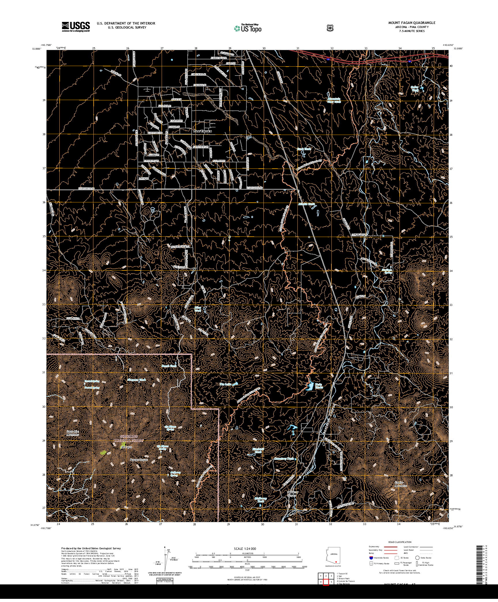 US TOPO 7.5-MINUTE MAP FOR MOUNT FAGAN, AZ