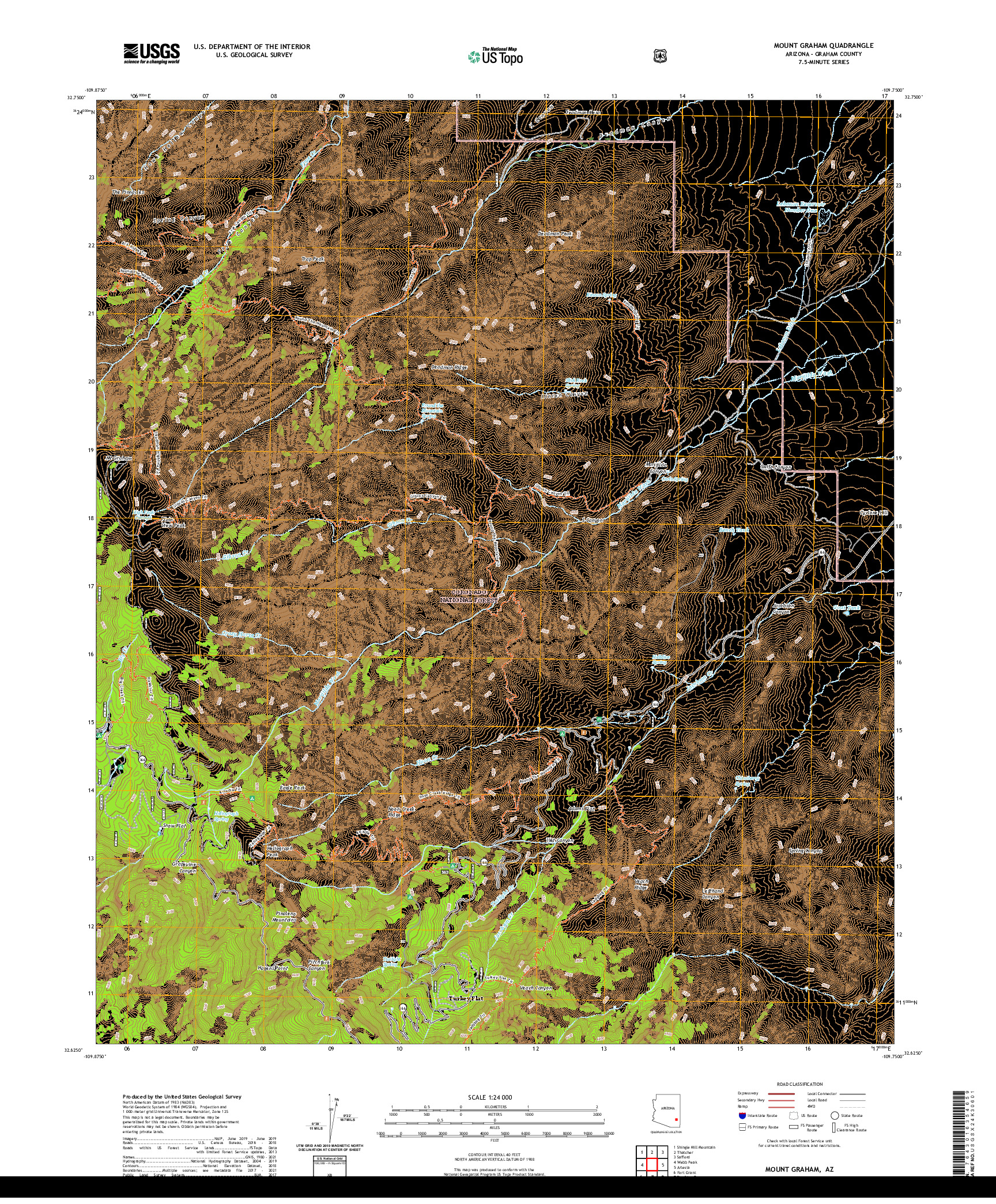US TOPO 7.5-MINUTE MAP FOR MOUNT GRAHAM, AZ