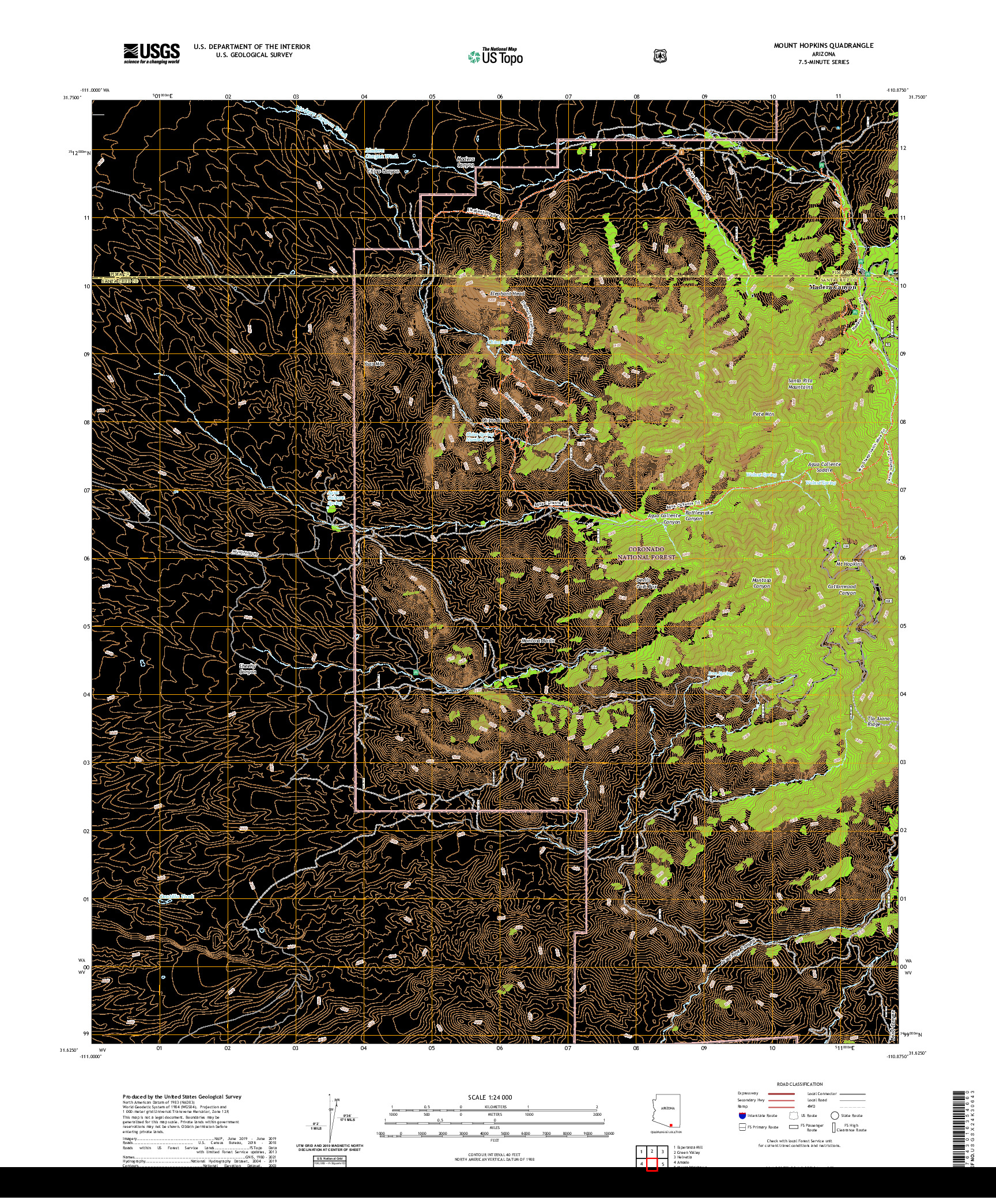 US TOPO 7.5-MINUTE MAP FOR MOUNT HOPKINS, AZ