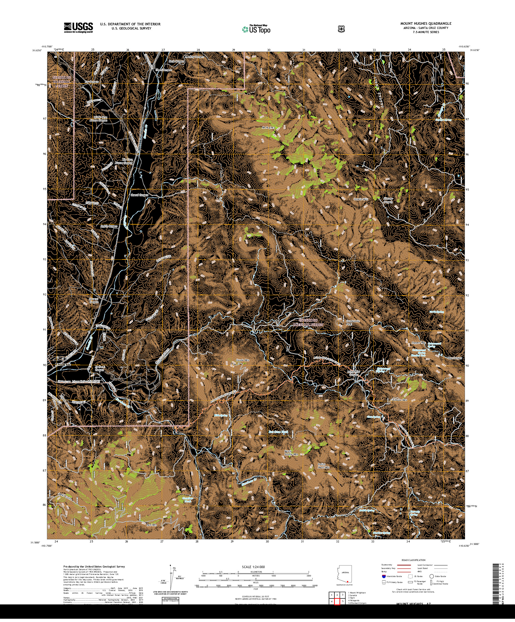 US TOPO 7.5-MINUTE MAP FOR MOUNT HUGHES, AZ