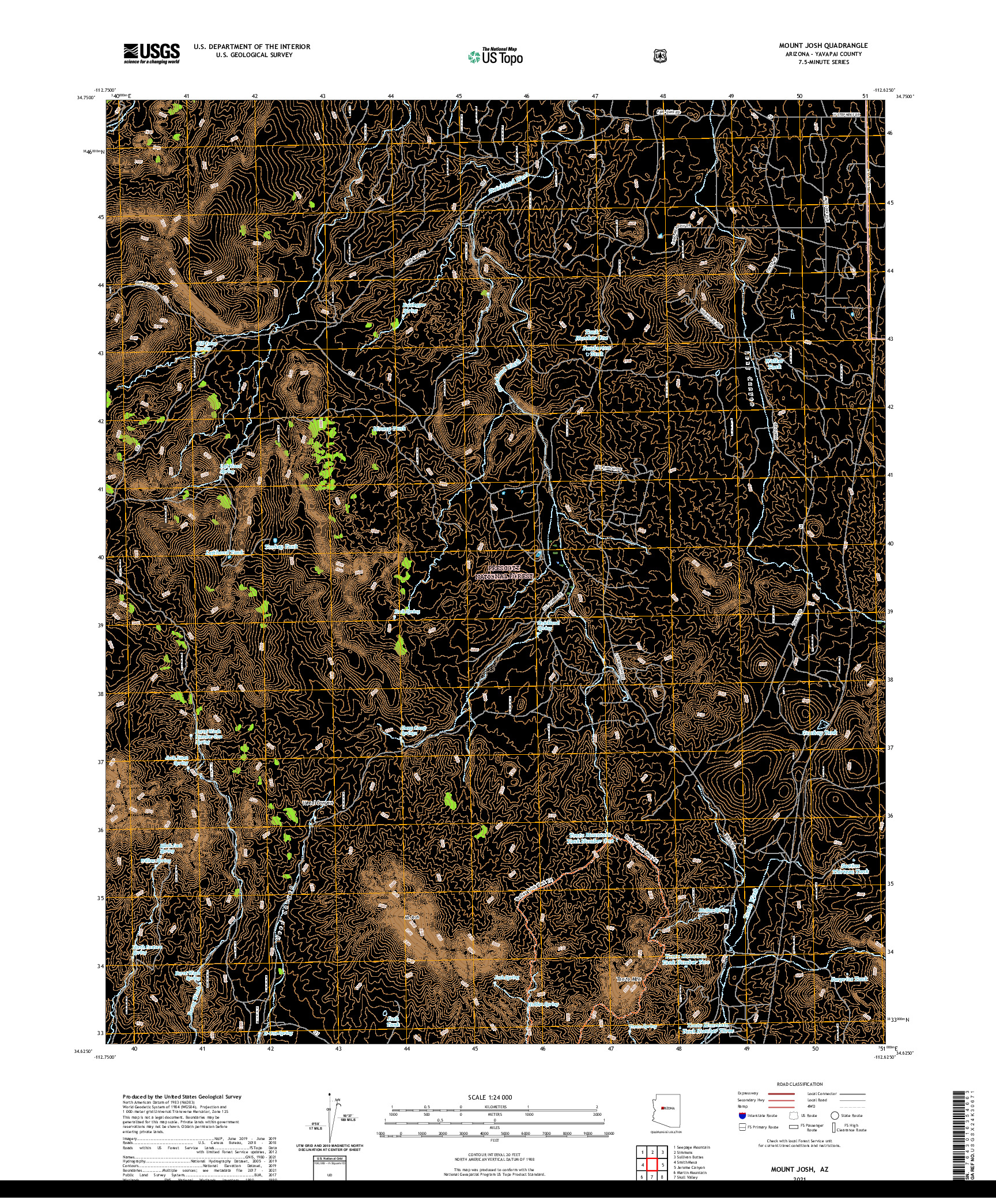 US TOPO 7.5-MINUTE MAP FOR MOUNT JOSH, AZ