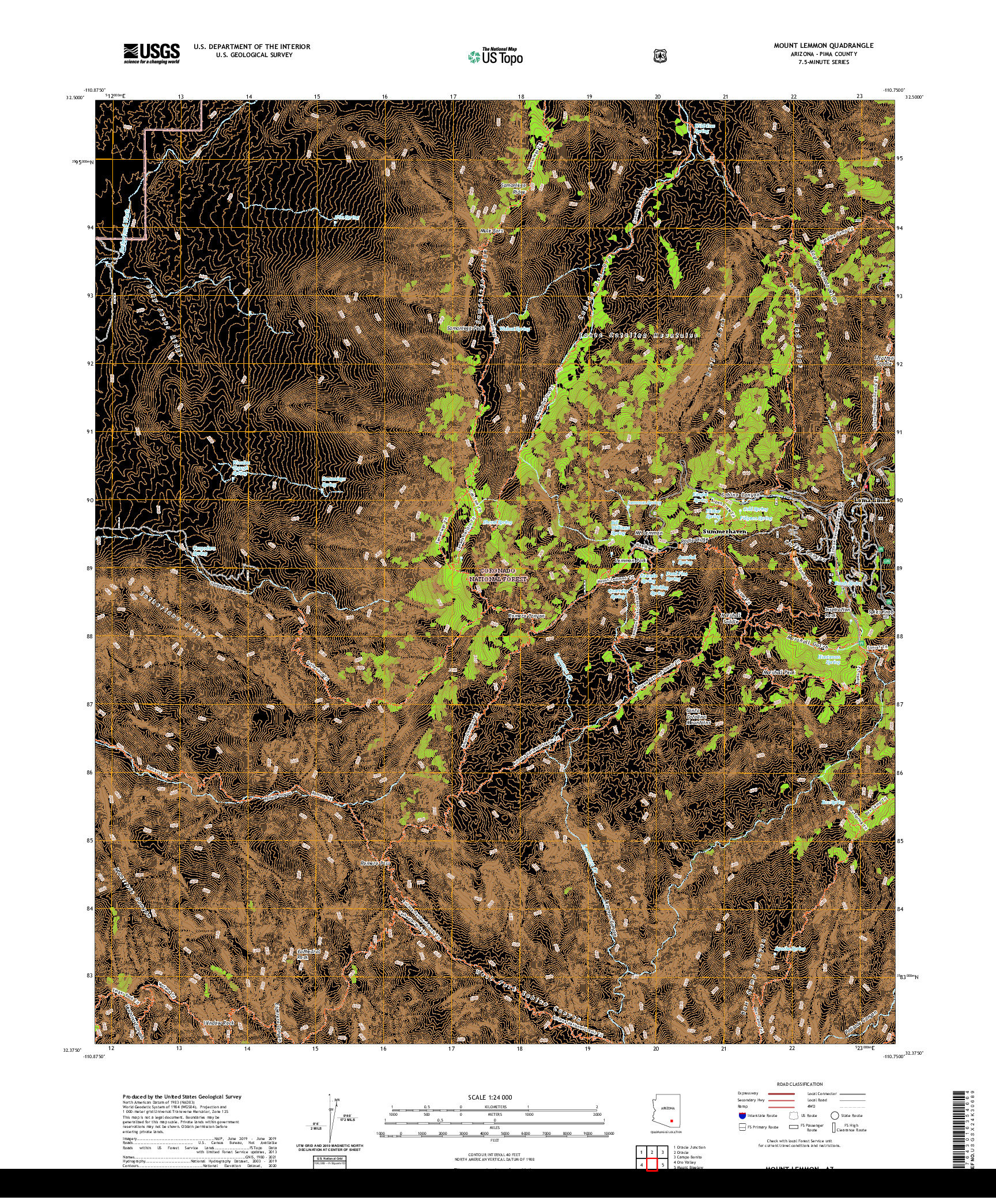 US TOPO 7.5-MINUTE MAP FOR MOUNT LEMMON, AZ