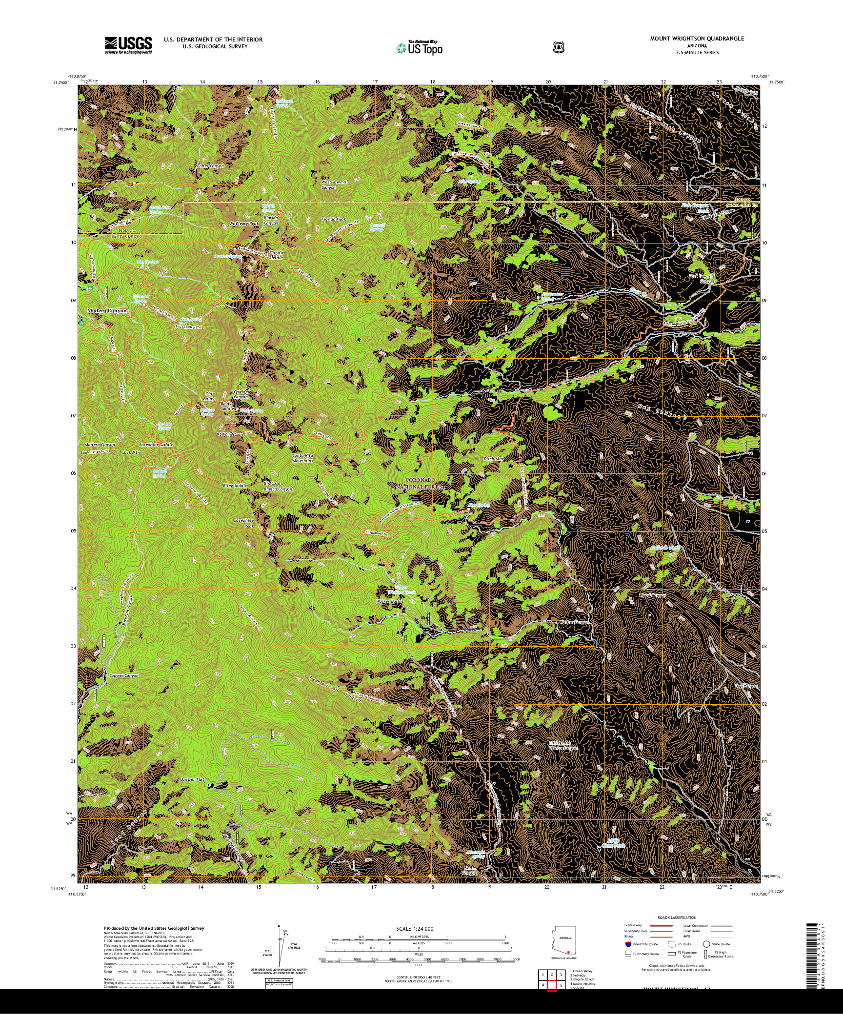 US TOPO 7.5-MINUTE MAP FOR MOUNT WRIGHTSON, AZ