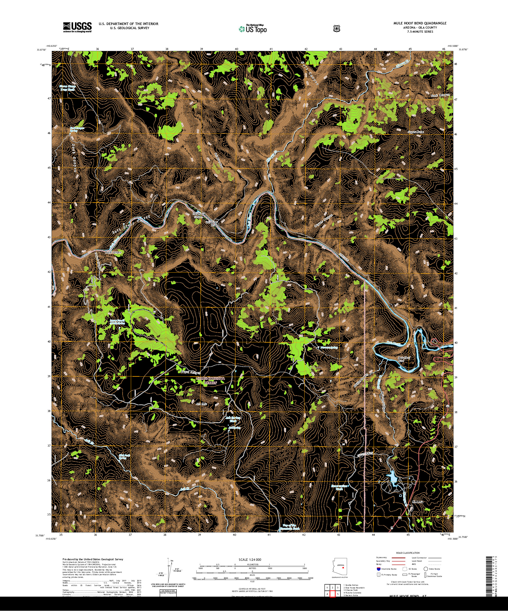 US TOPO 7.5-MINUTE MAP FOR MULE HOOF BEND, AZ