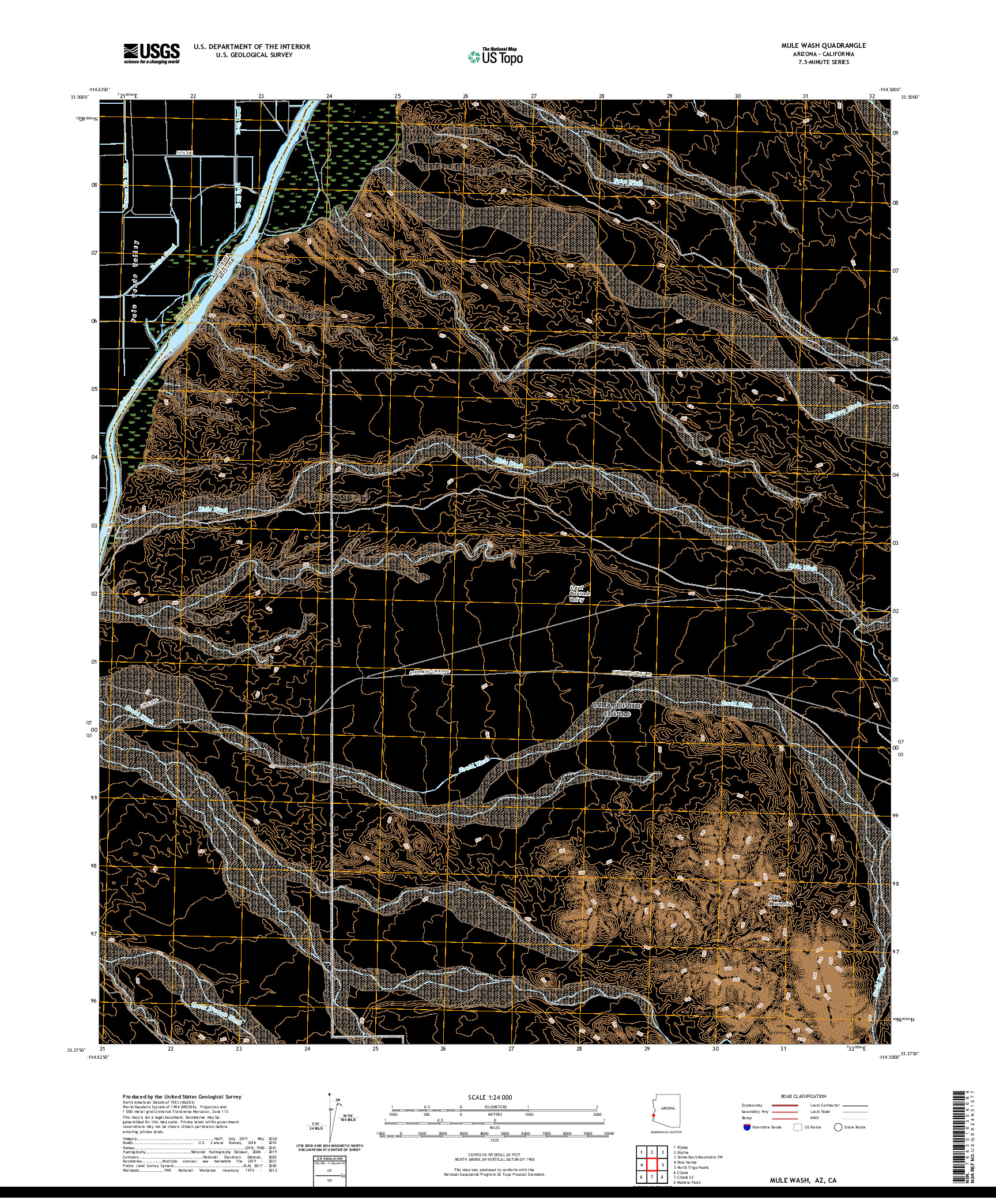 USGS US TOPO 7.5-MINUTE MAP FOR MULE WASH, AZ,CA 2021