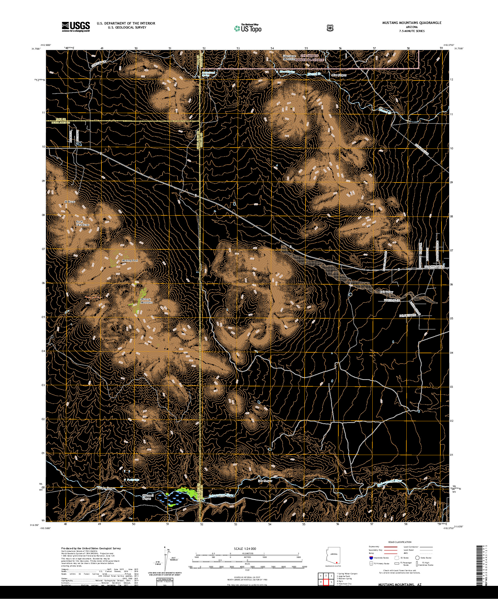 US TOPO 7.5-MINUTE MAP FOR MUSTANG MOUNTAINS, AZ