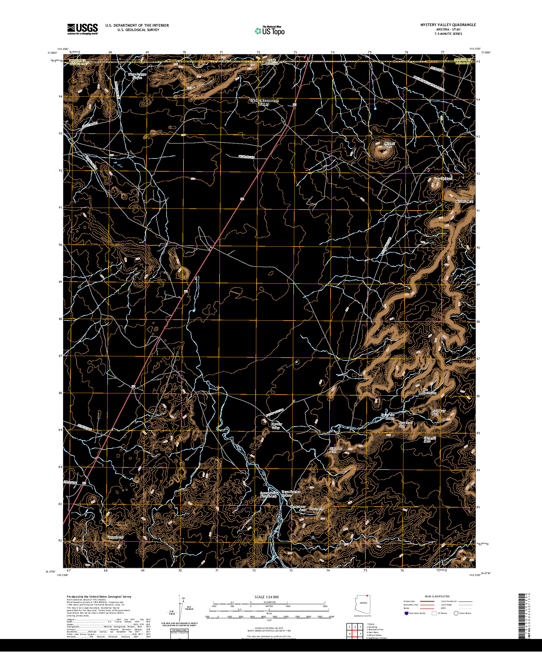 US TOPO 7.5-MINUTE MAP FOR MYSTERY VALLEY, AZ,UT