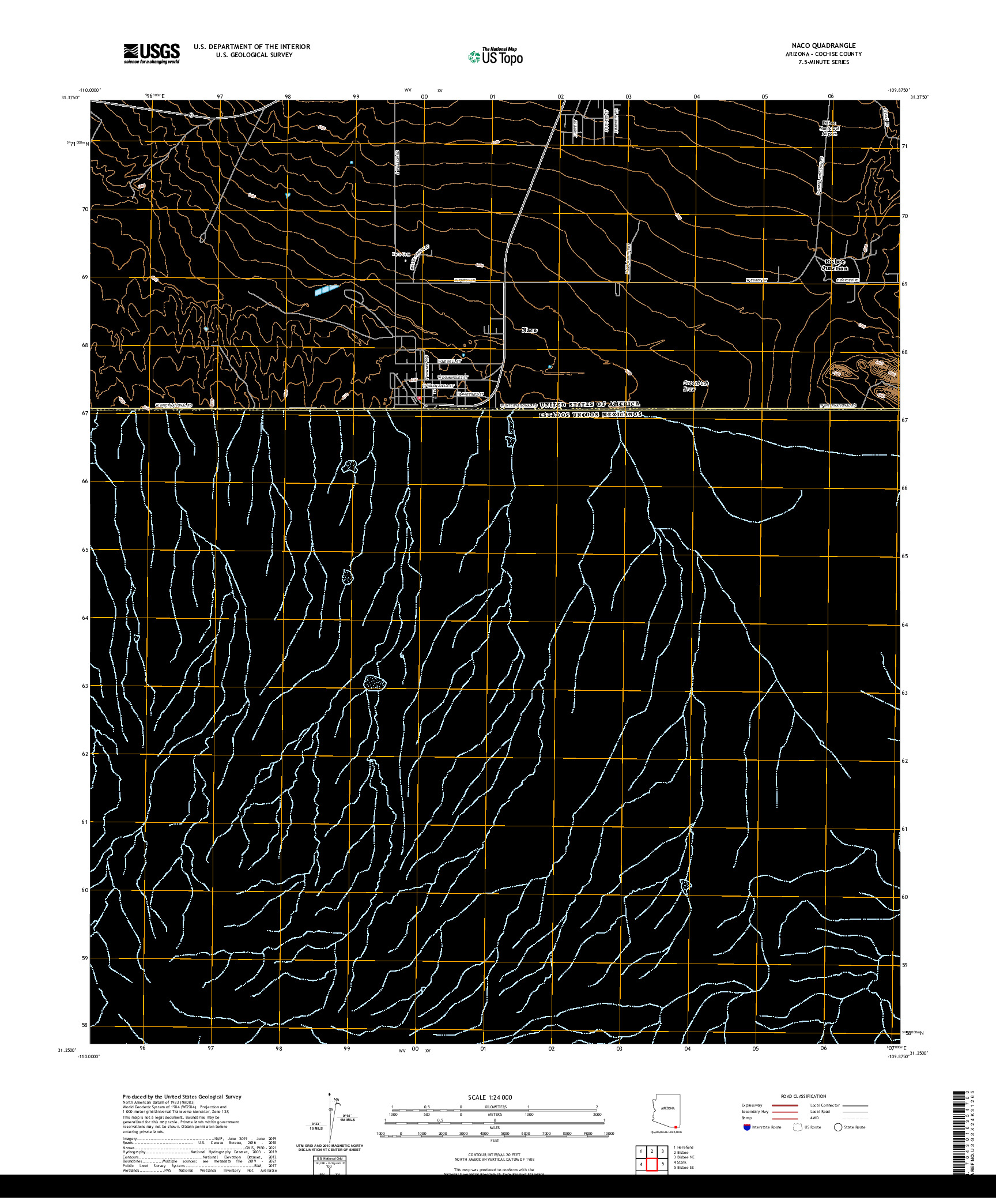 USGS US TOPO 7.5-MINUTE MAP FOR NACO, AZ,SON 2021