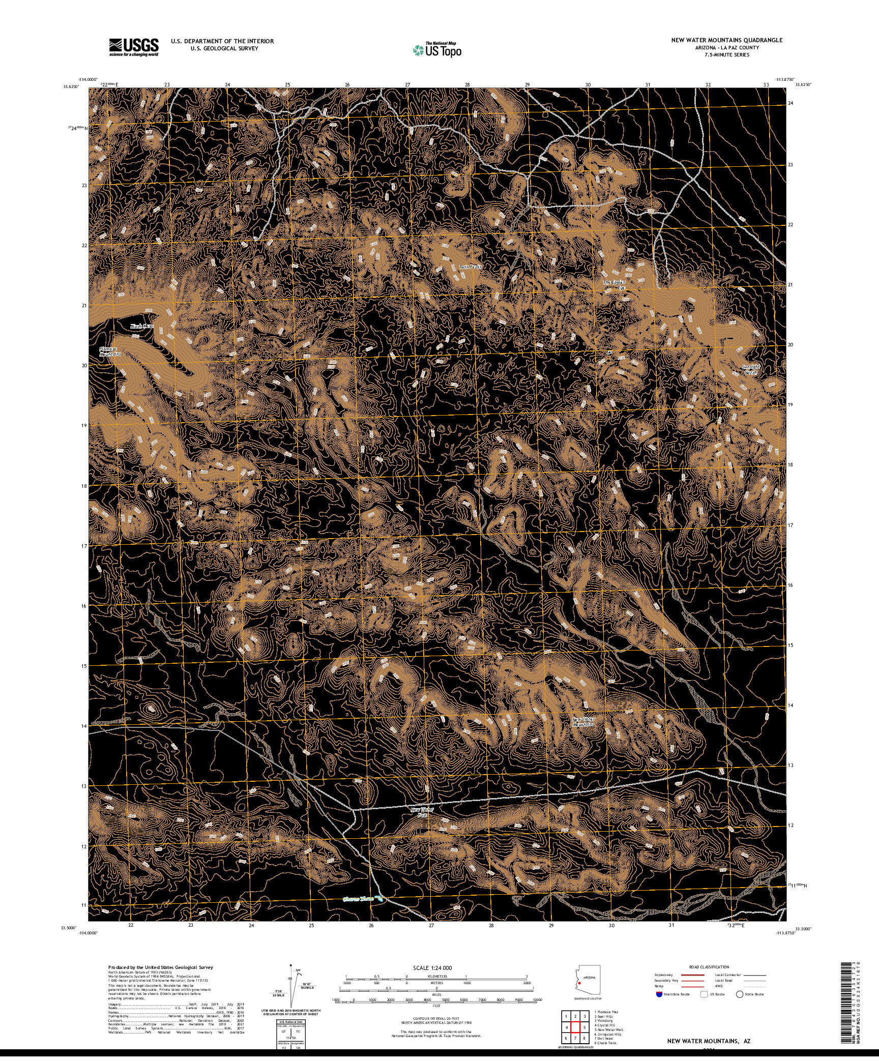 US TOPO 7.5-MINUTE MAP FOR NEW WATER MOUNTAINS, AZ