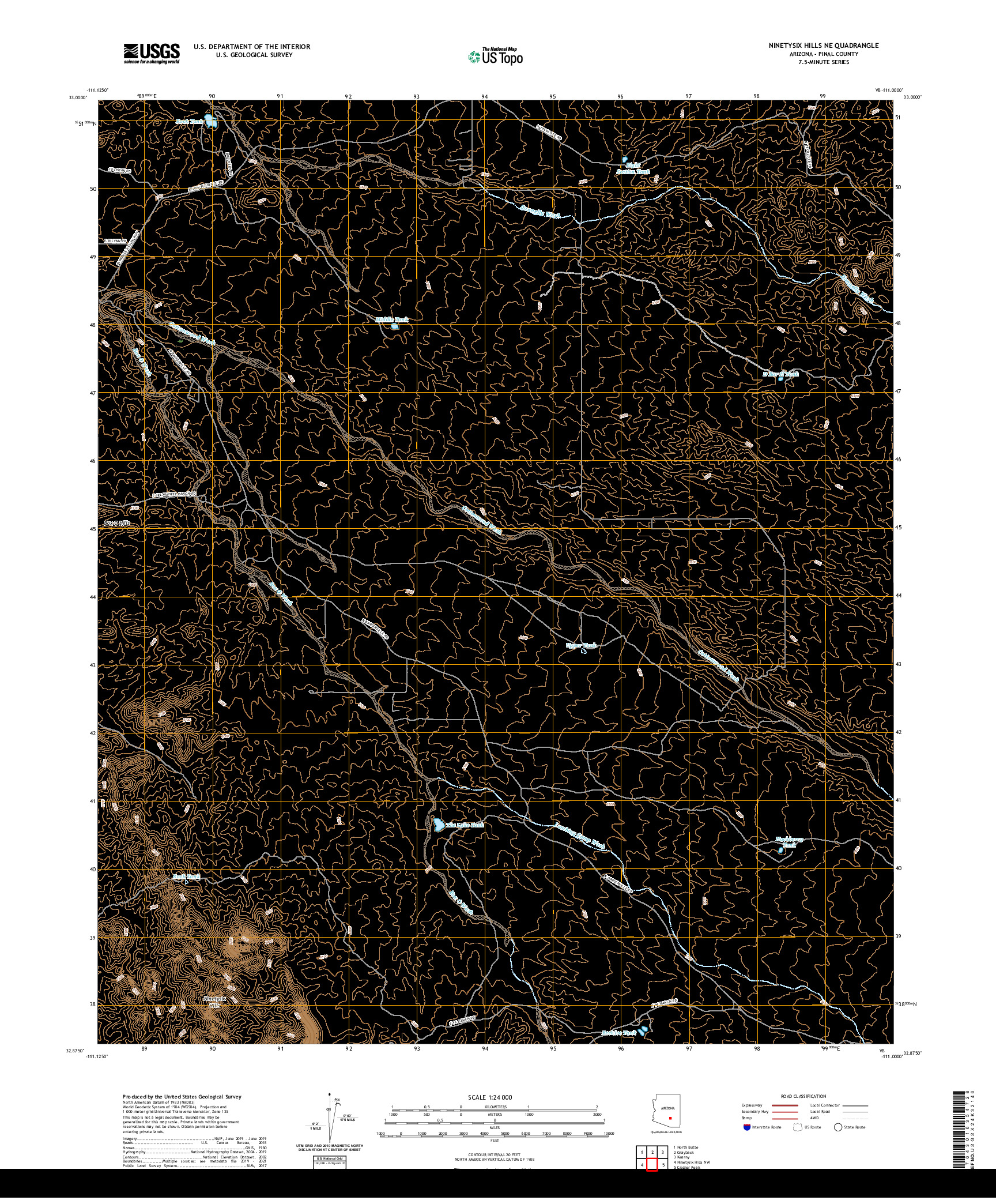 US TOPO 7.5-MINUTE MAP FOR NINETYSIX HILLS NE, AZ