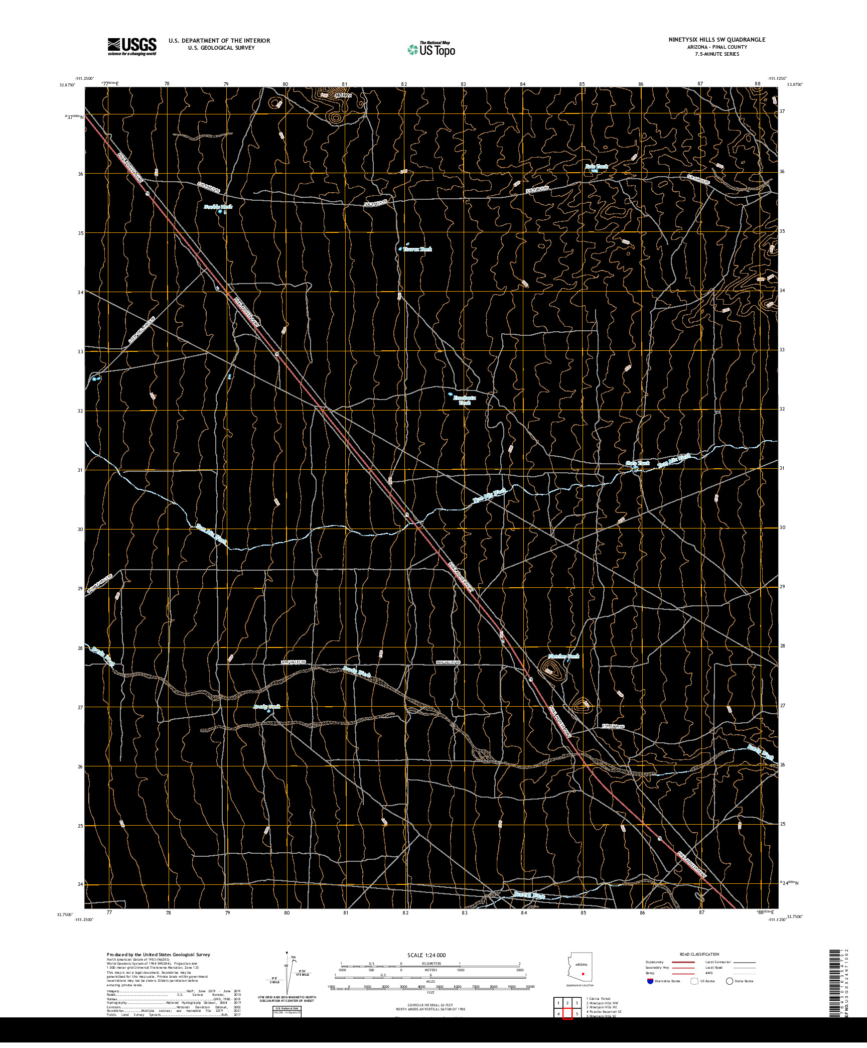 US TOPO 7.5-MINUTE MAP FOR NINETYSIX HILLS SW, AZ