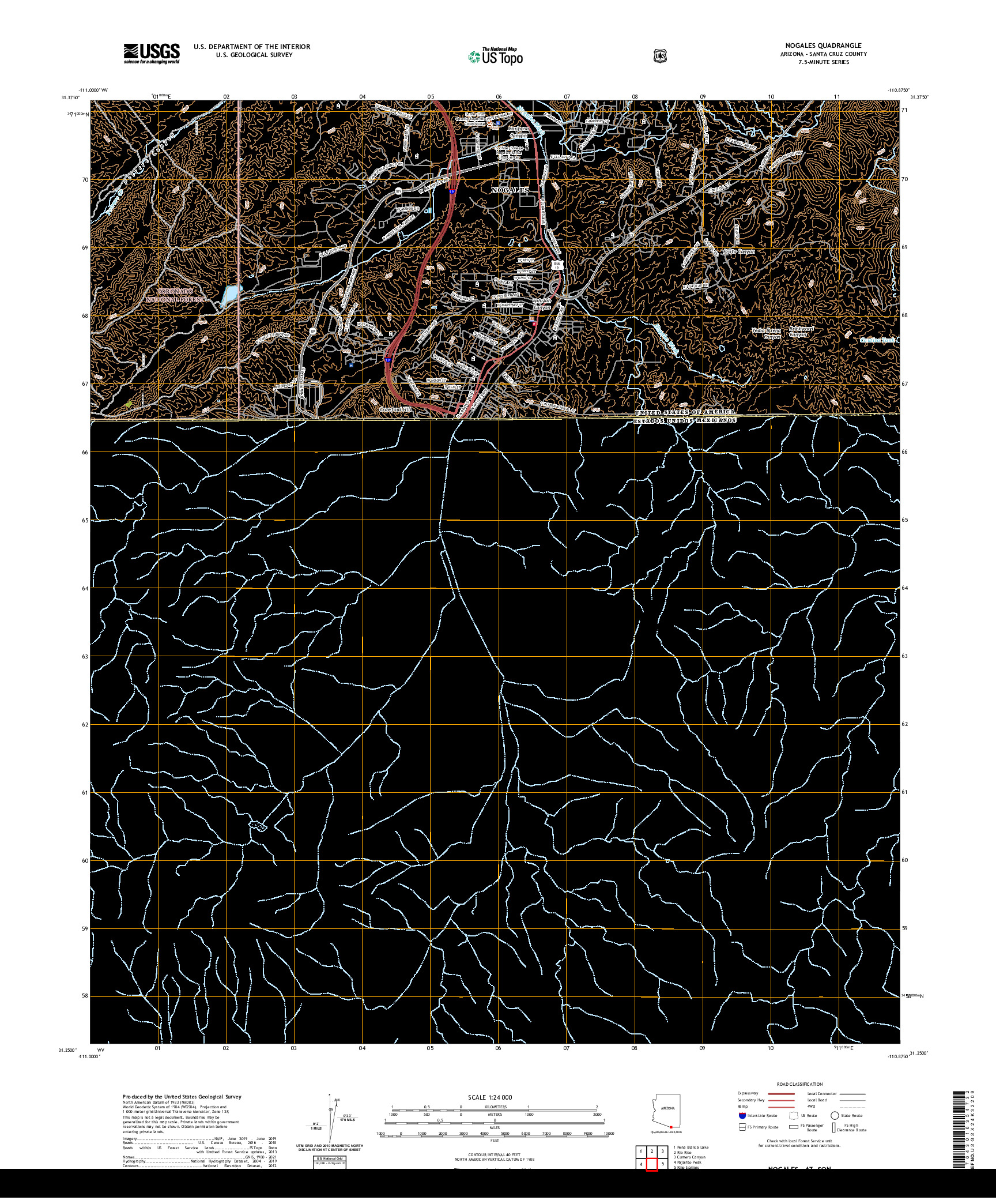 US TOPO 7.5-MINUTE MAP FOR NOGALES, AZ,SON