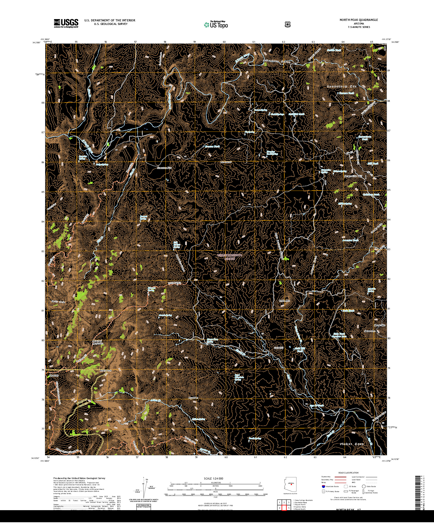 US TOPO 7.5-MINUTE MAP FOR NORTH PEAK, AZ