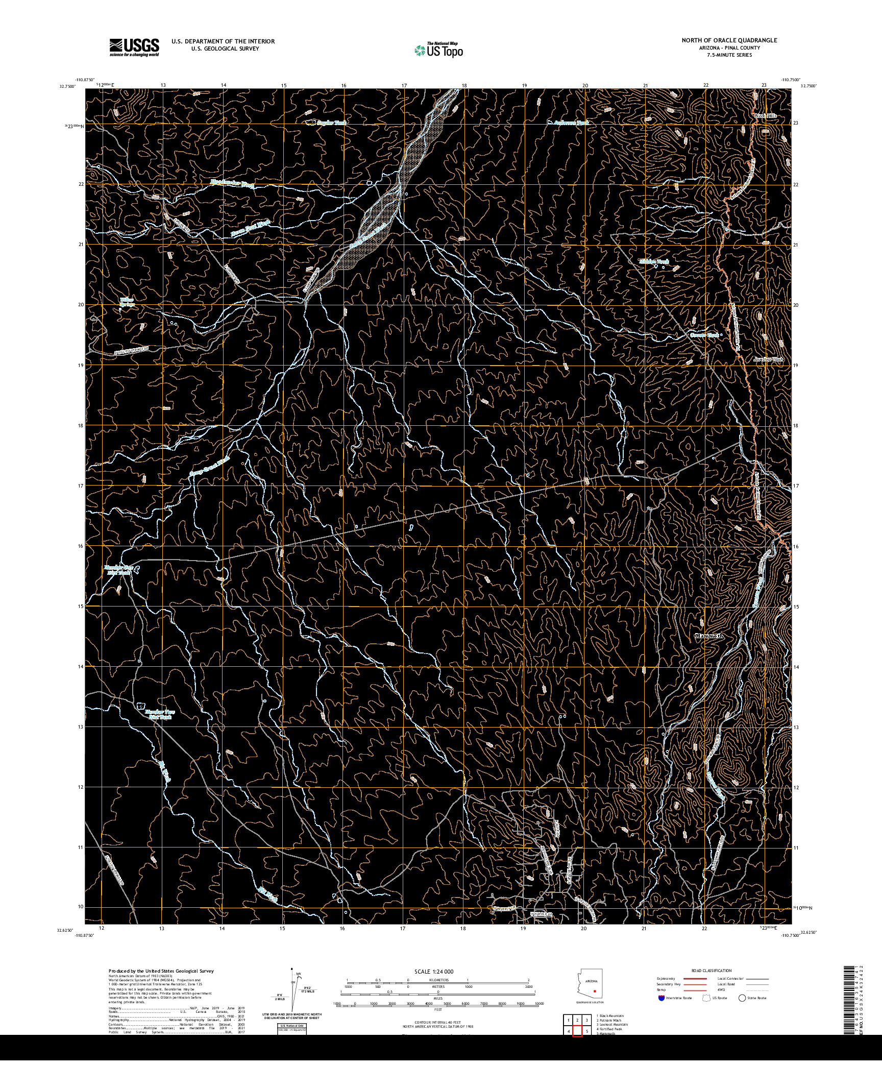 US TOPO 7.5-MINUTE MAP FOR NORTH OF ORACLE, AZ