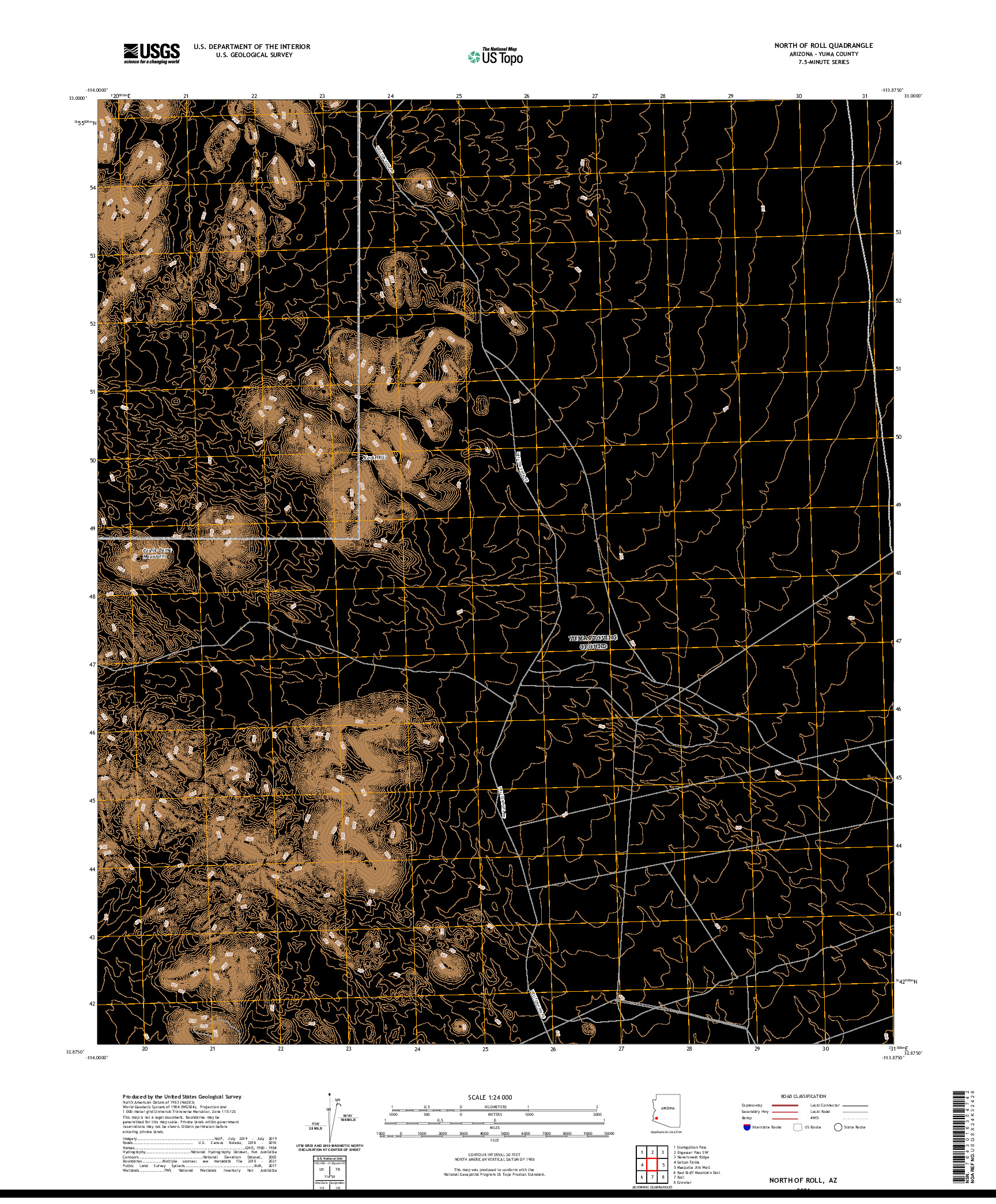 USGS US TOPO 7.5-MINUTE MAP FOR NORTH OF ROLL, AZ 2021