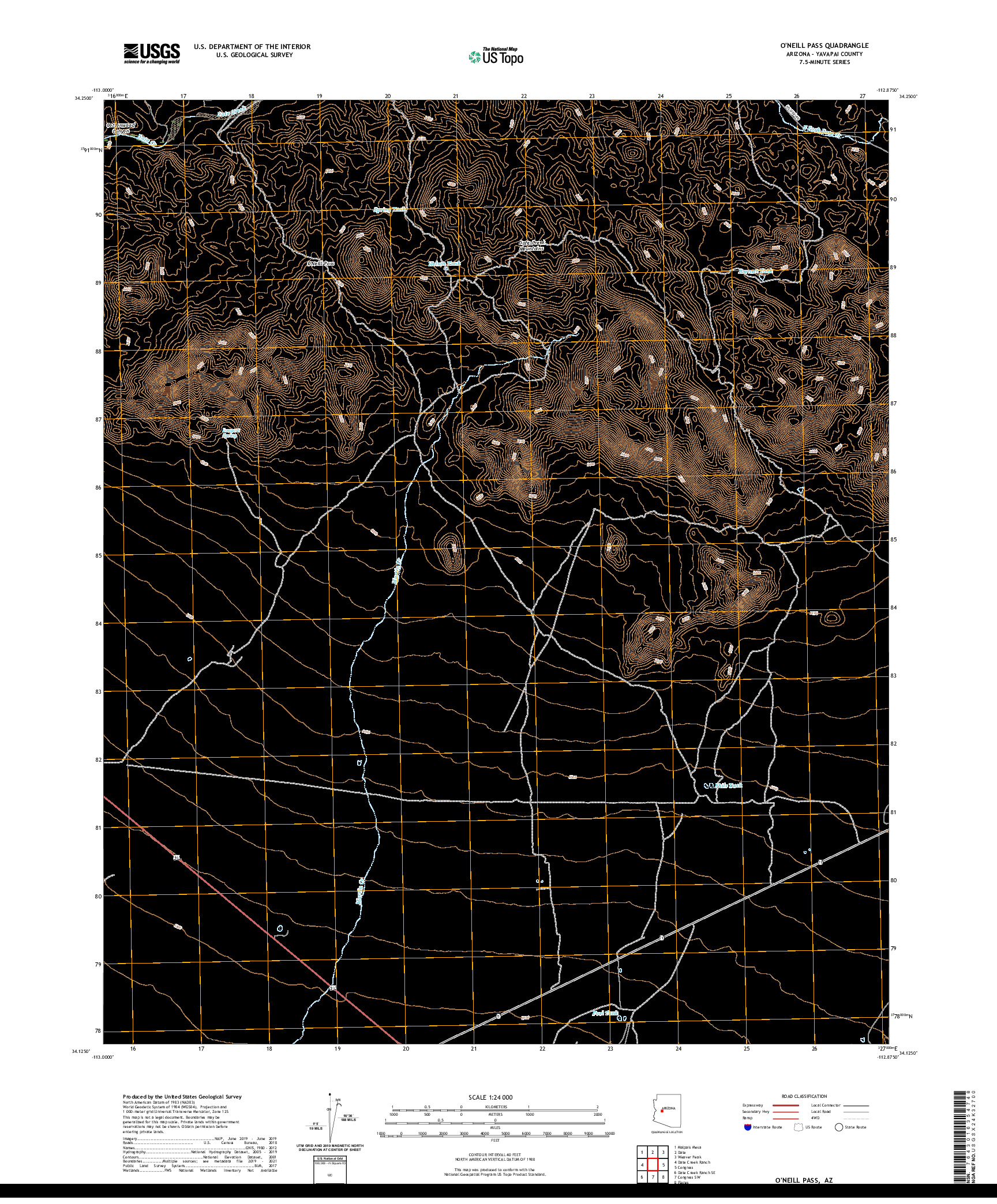 US TOPO 7.5-MINUTE MAP FOR O'NEILL PASS, AZ