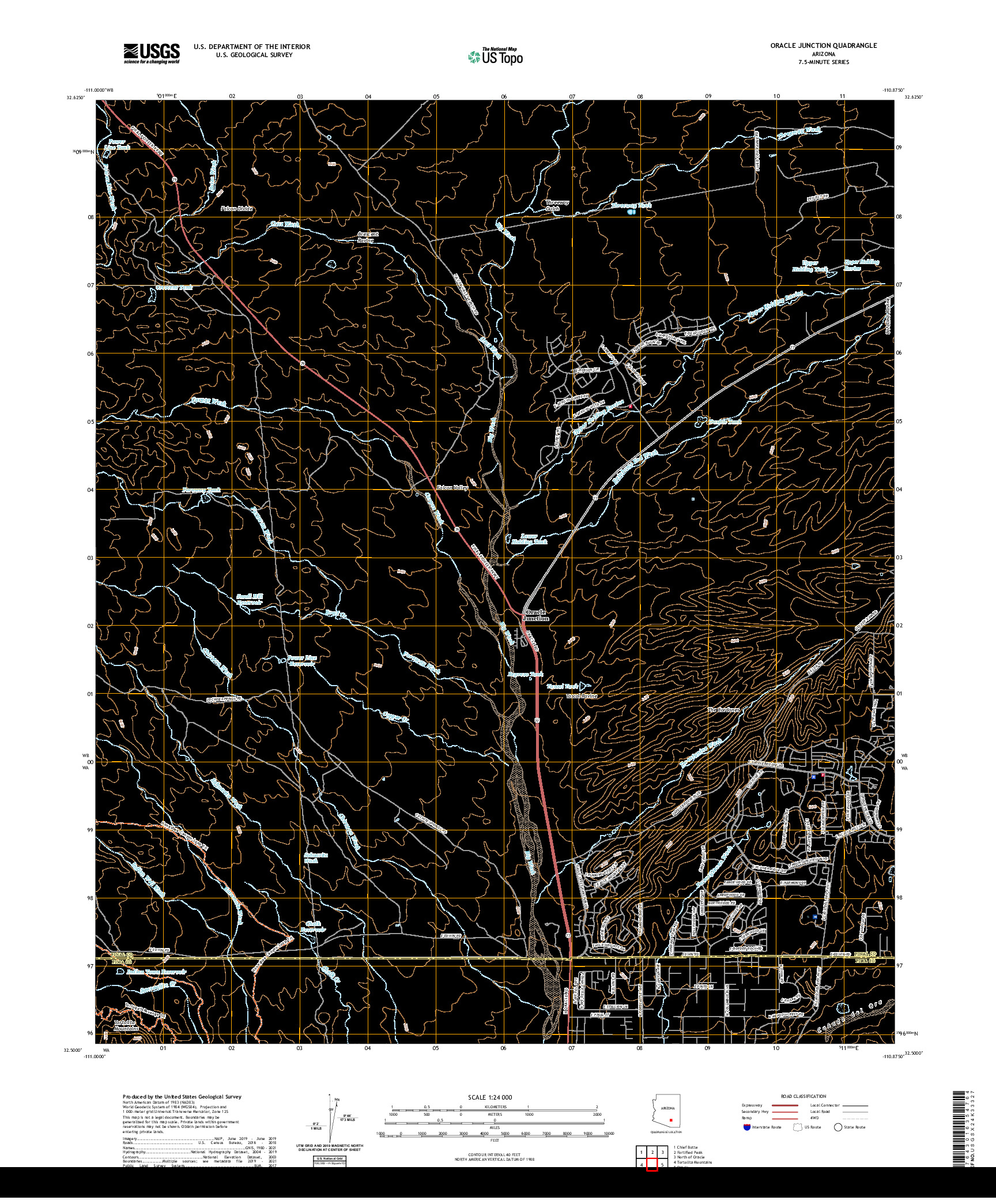 US TOPO 7.5-MINUTE MAP FOR ORACLE JUNCTION, AZ