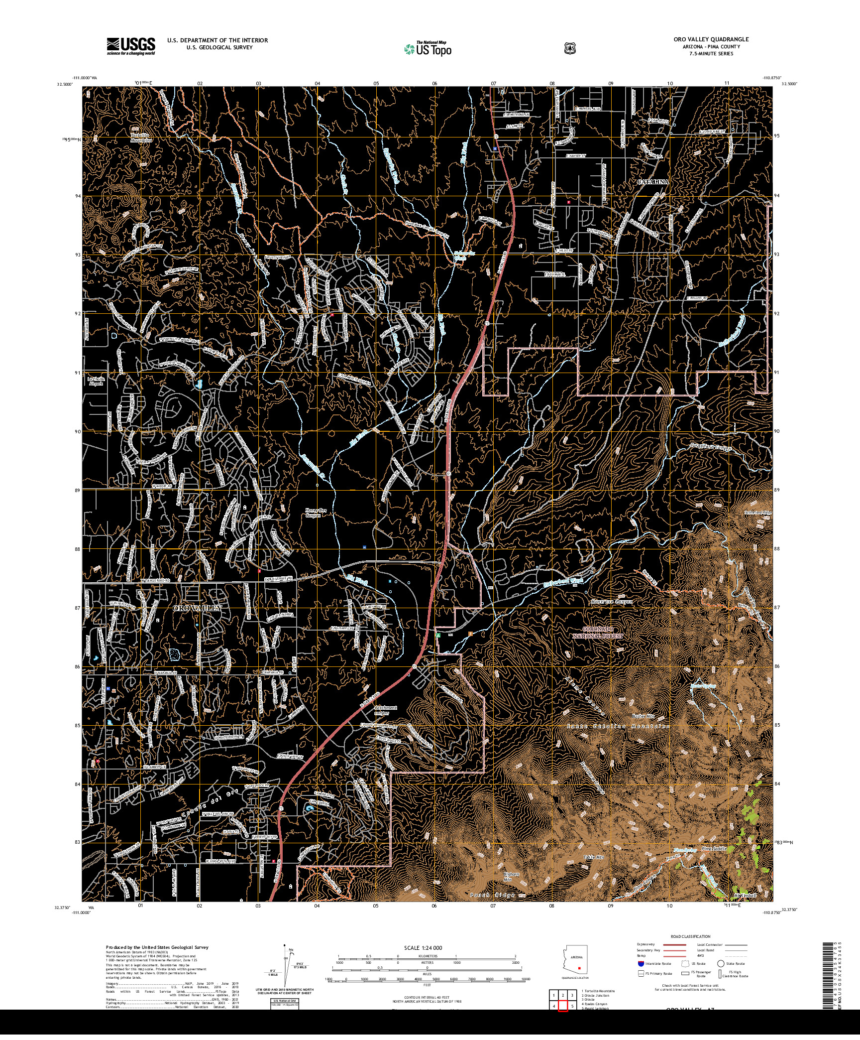 US TOPO 7.5-MINUTE MAP FOR ORO VALLEY, AZ