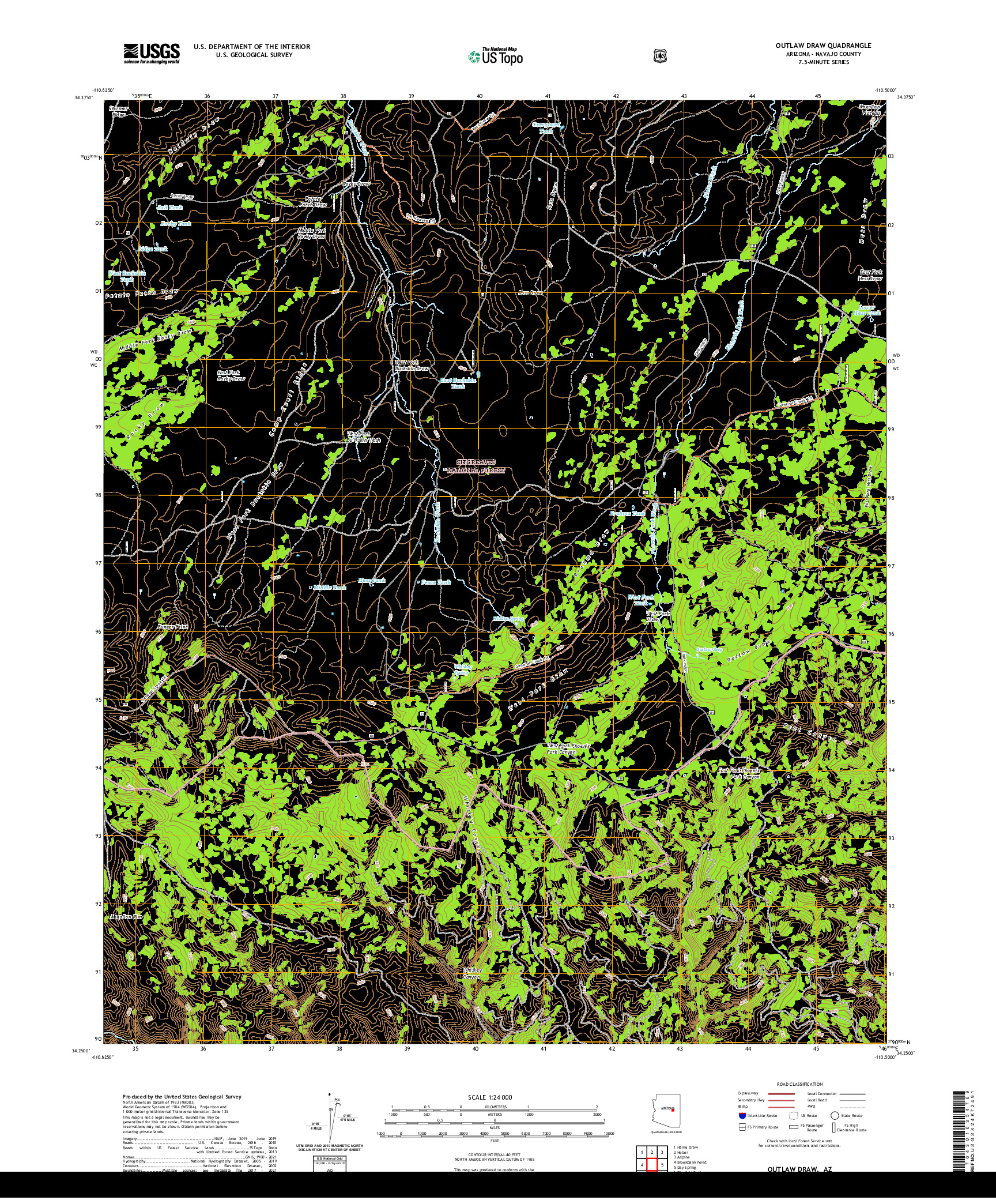 US TOPO 7.5-MINUTE MAP FOR OUTLAW DRAW, AZ