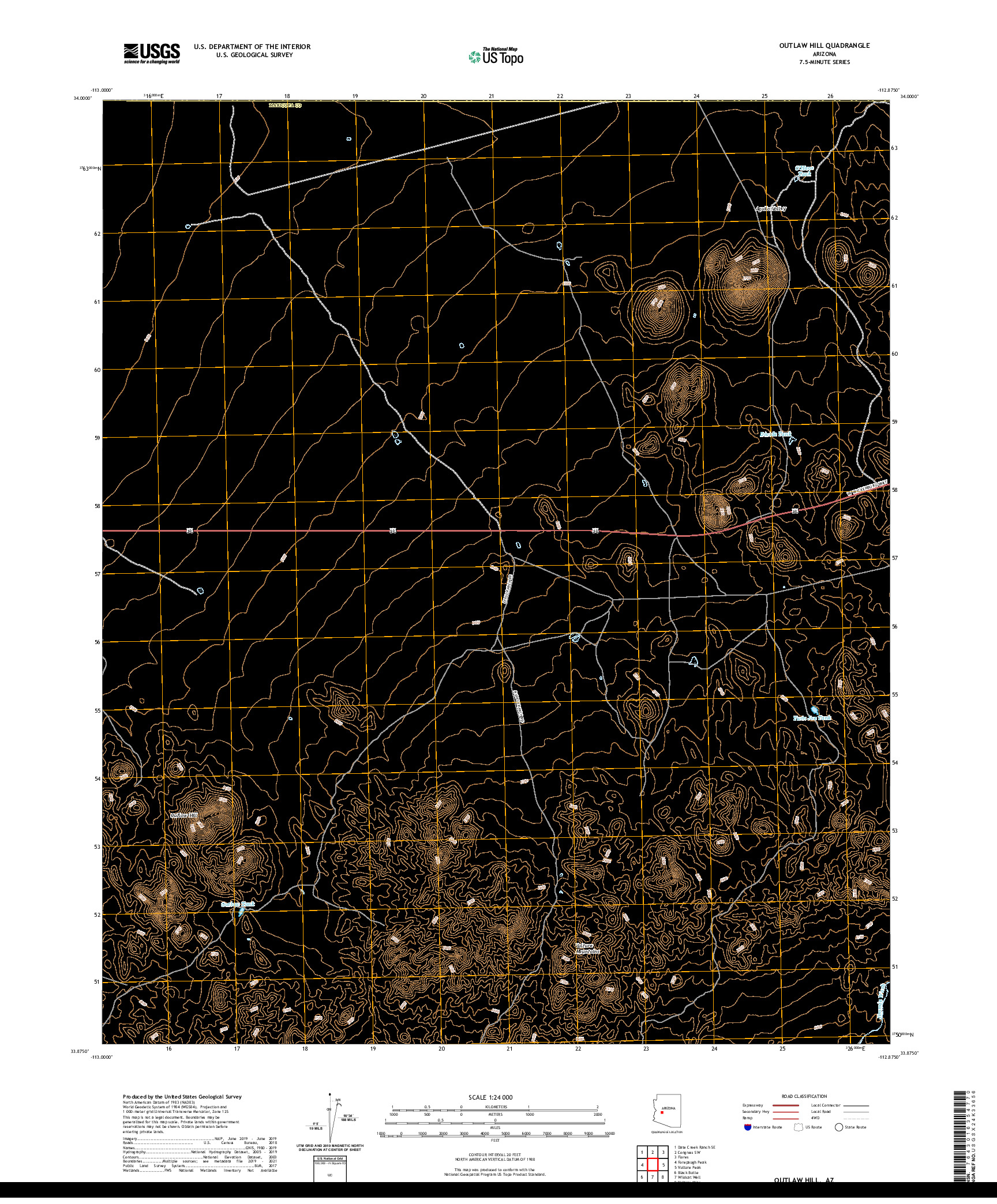 US TOPO 7.5-MINUTE MAP FOR OUTLAW HILL, AZ