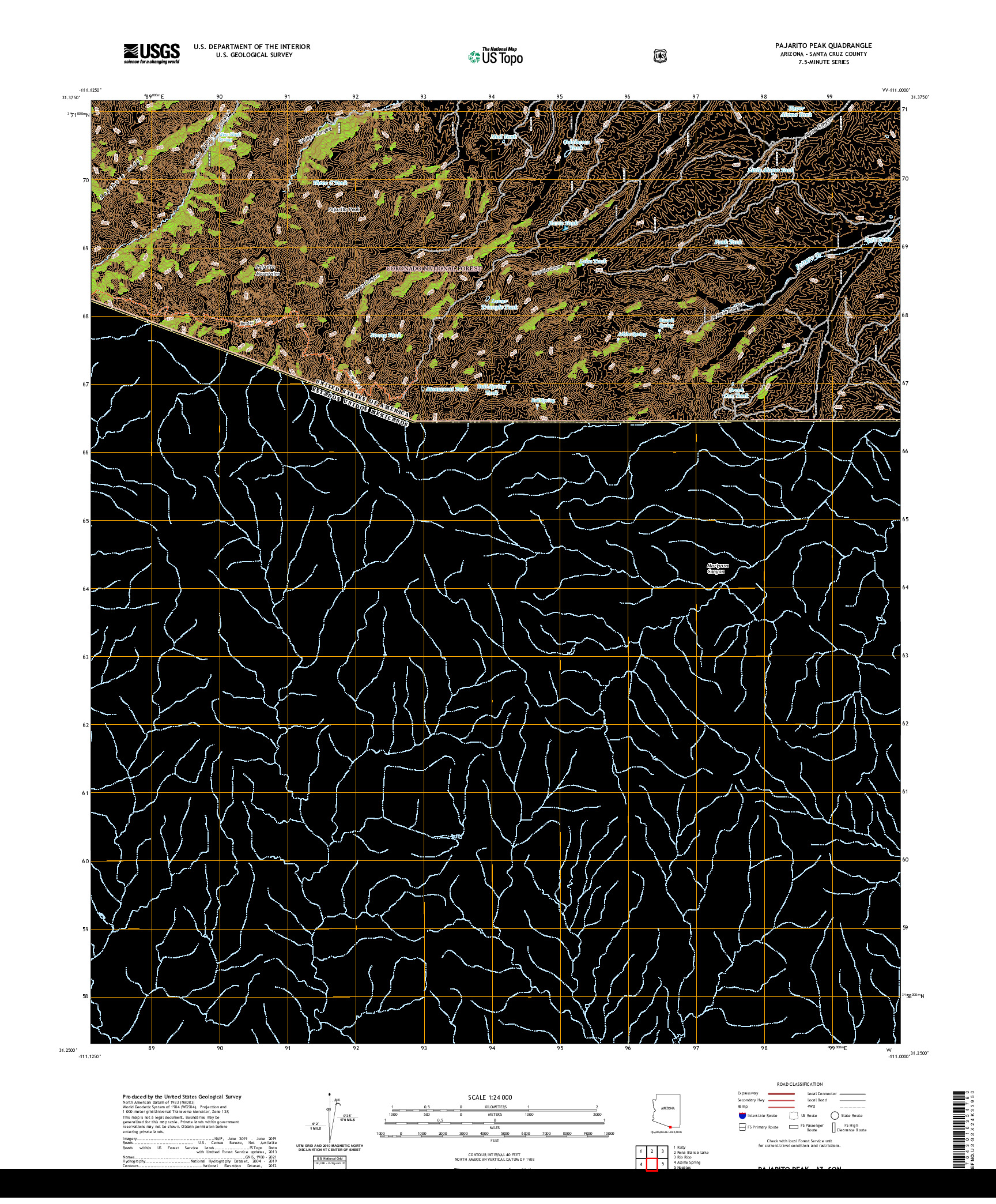 USGS US TOPO 7.5-MINUTE MAP FOR PAJARITO PEAK, AZ,SON 2021