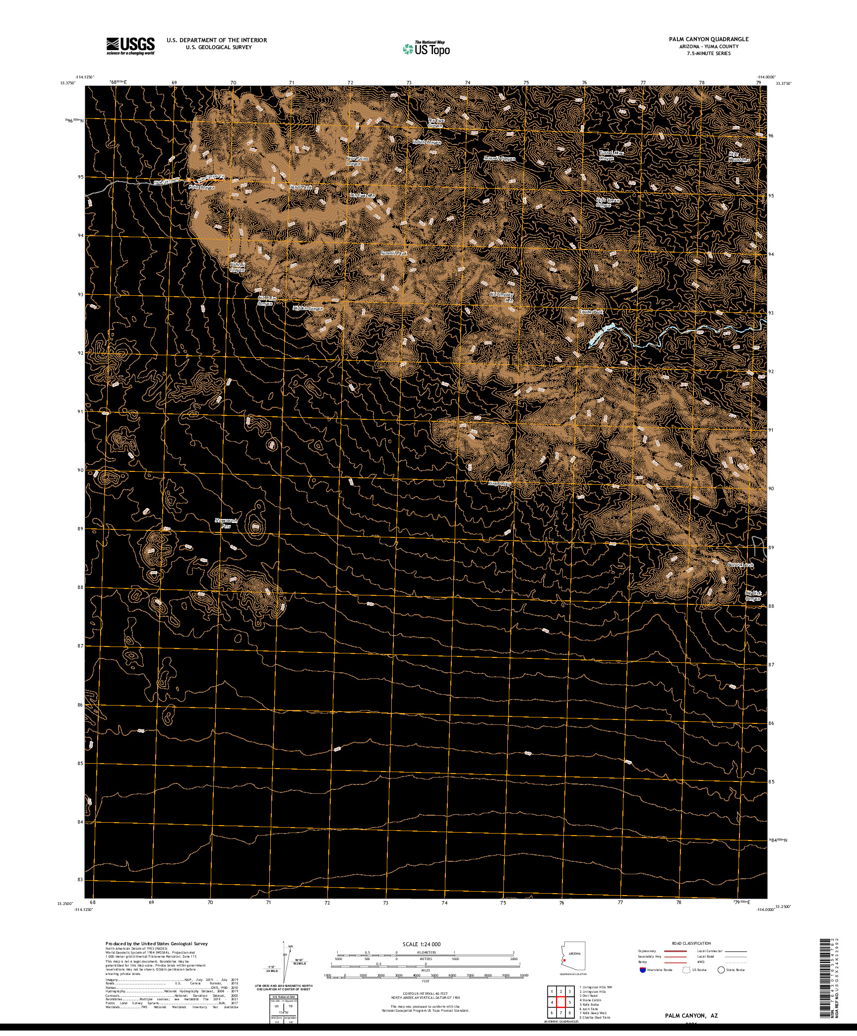 USGS US TOPO 7.5-MINUTE MAP FOR PALM CANYON, AZ 2021