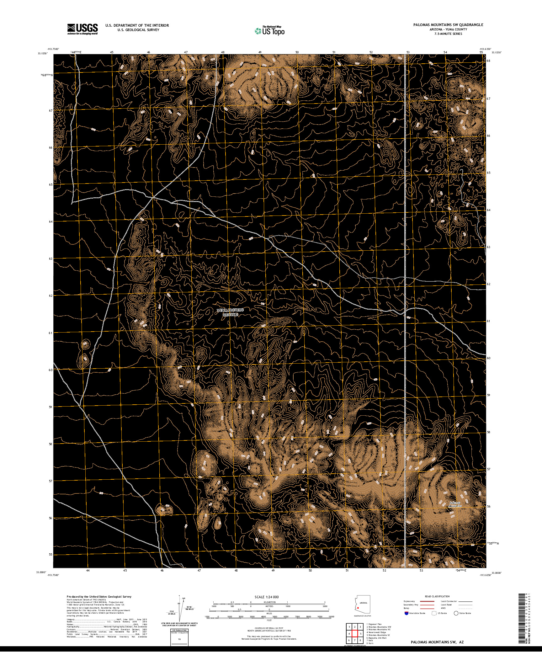 US TOPO 7.5-MINUTE MAP FOR PALOMAS MOUNTAINS SW, AZ