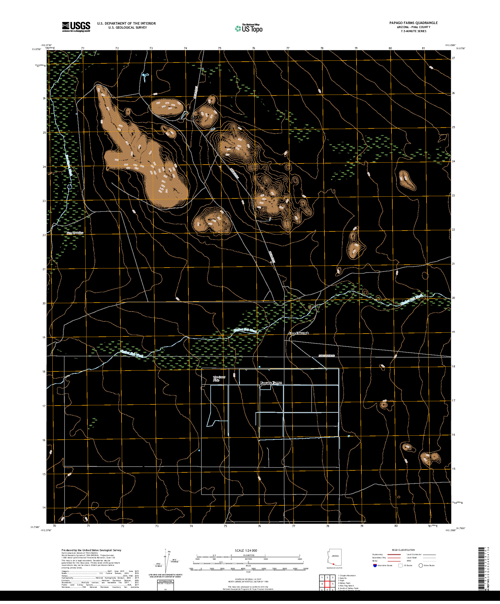 US TOPO 7.5-MINUTE MAP FOR PAPAGO FARMS, AZ