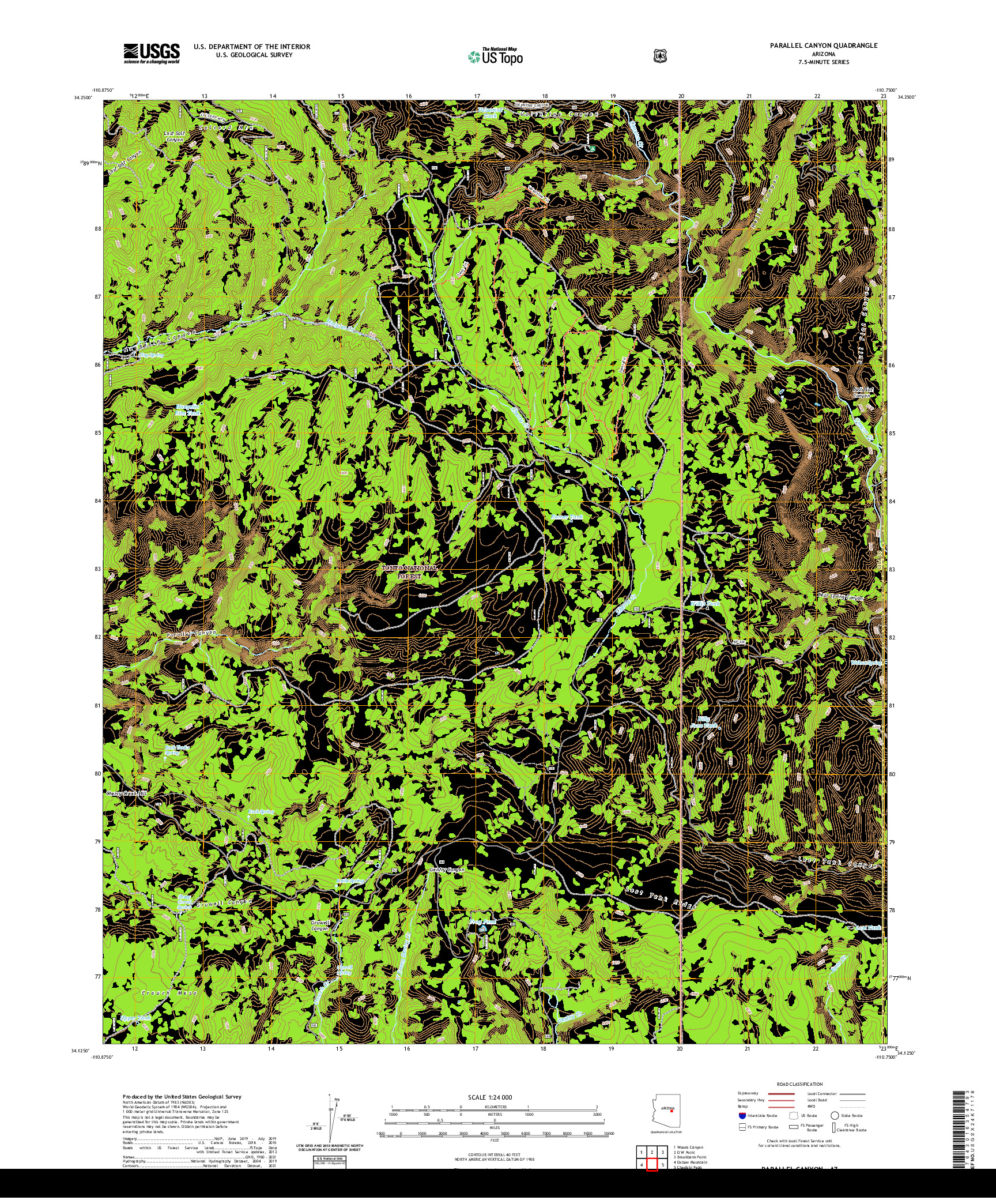 US TOPO 7.5-MINUTE MAP FOR PARALLEL CANYON, AZ