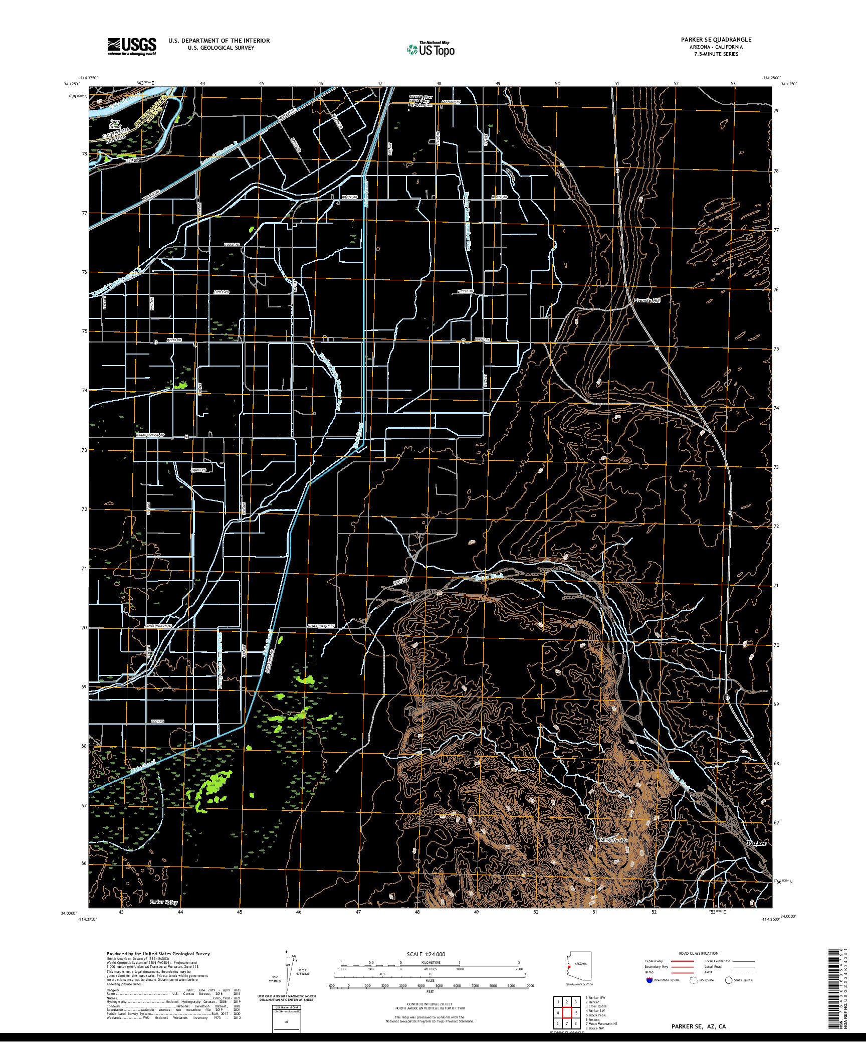 US TOPO 7.5-MINUTE MAP FOR PARKER SE, AZ,CA