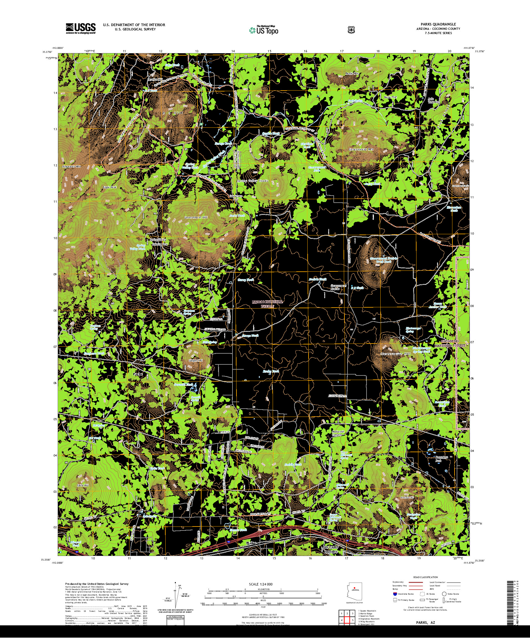 US TOPO 7.5-MINUTE MAP FOR PARKS, AZ