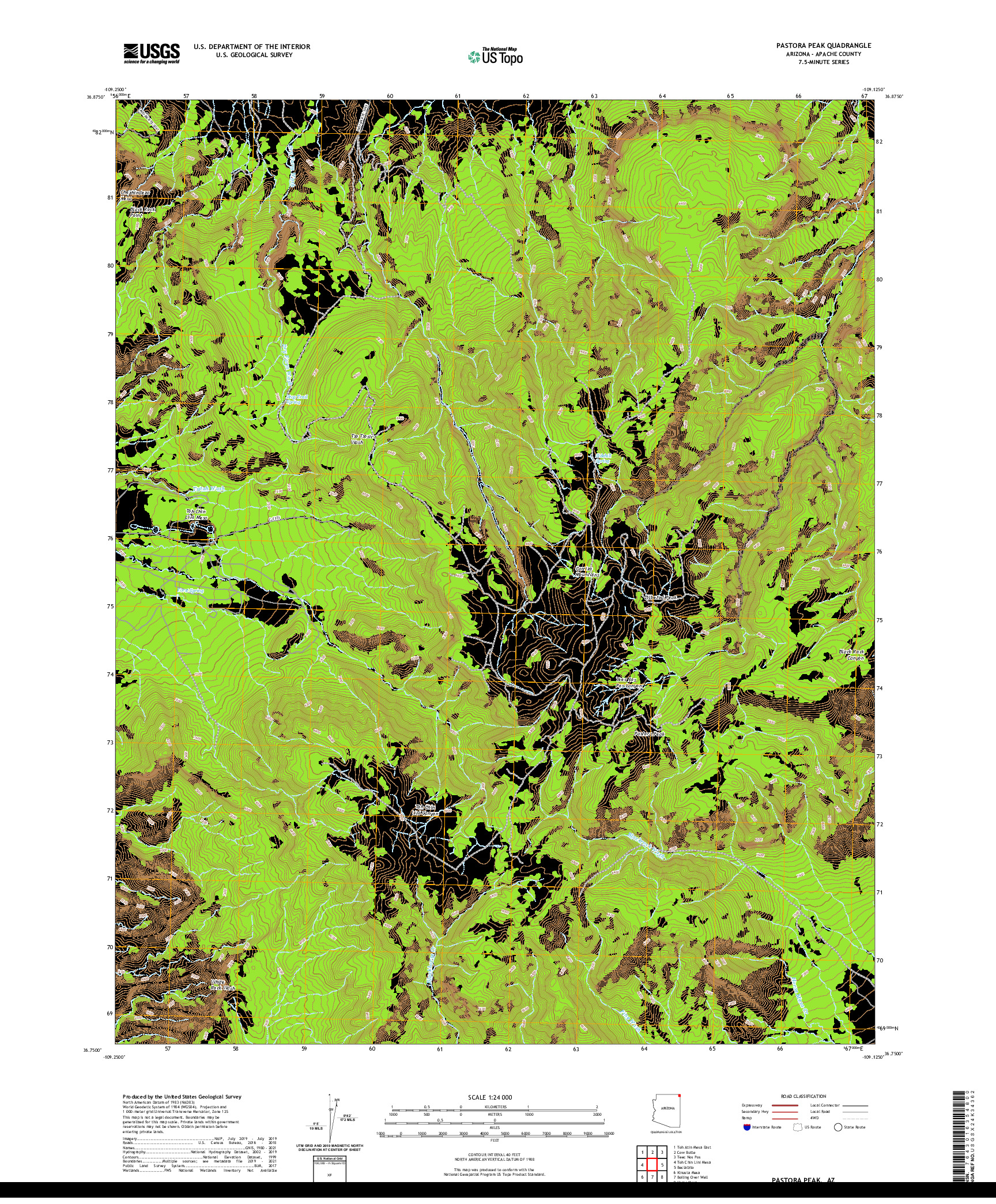 US TOPO 7.5-MINUTE MAP FOR PASTORA PEAK, AZ