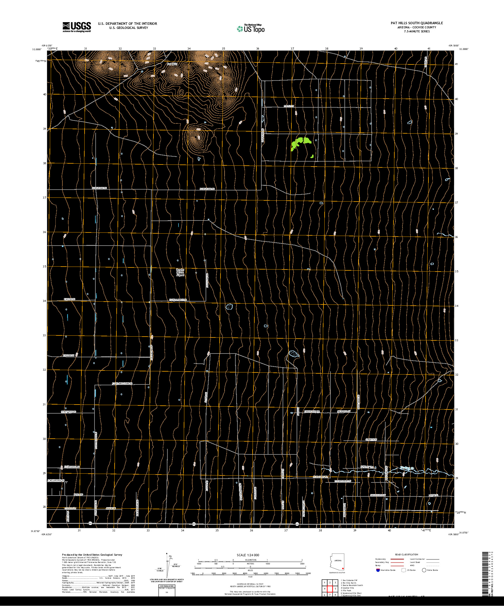 USGS US TOPO 7.5-MINUTE MAP FOR PAT HILLS SOUTH, AZ 2021