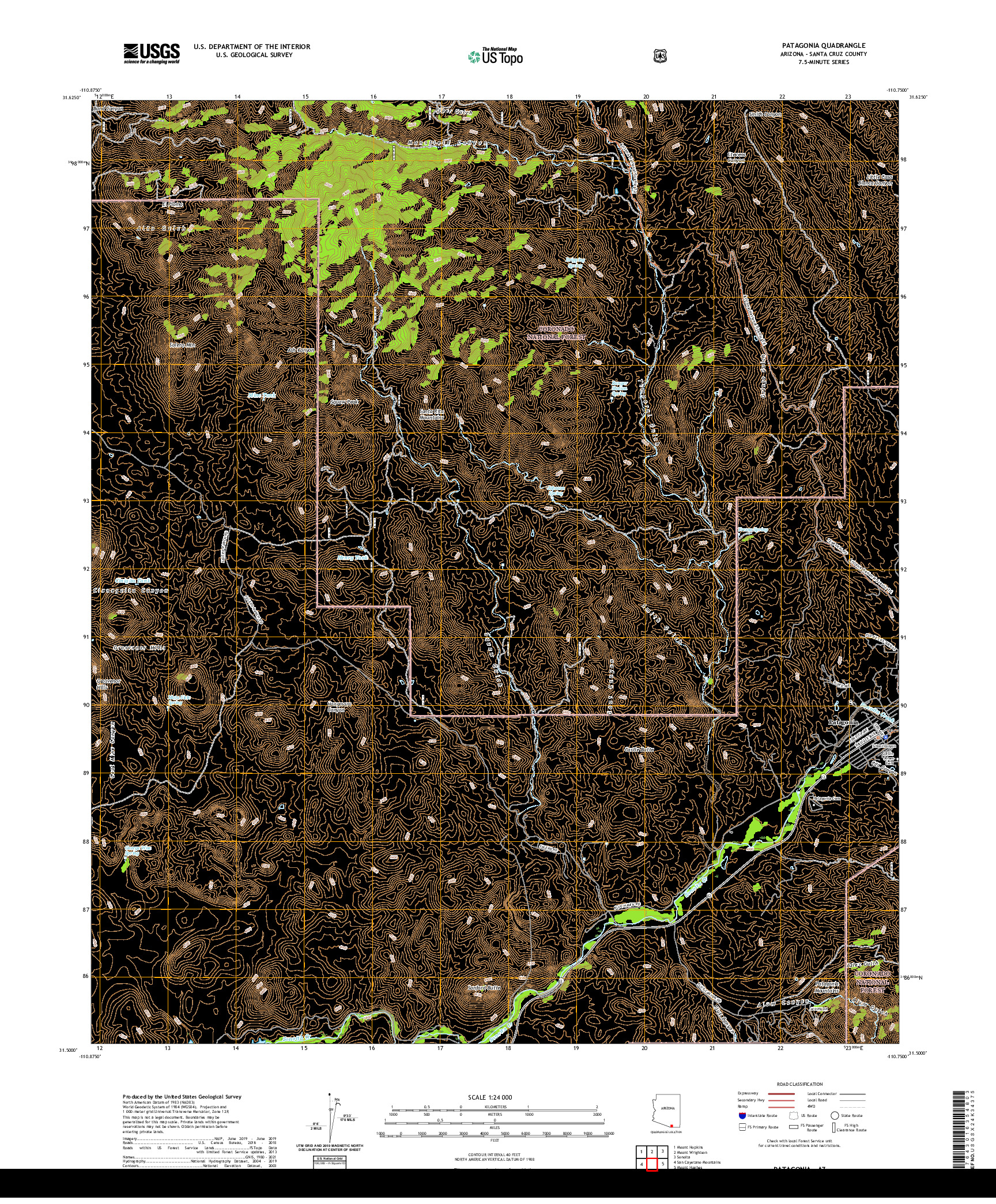 US TOPO 7.5-MINUTE MAP FOR PATAGONIA, AZ