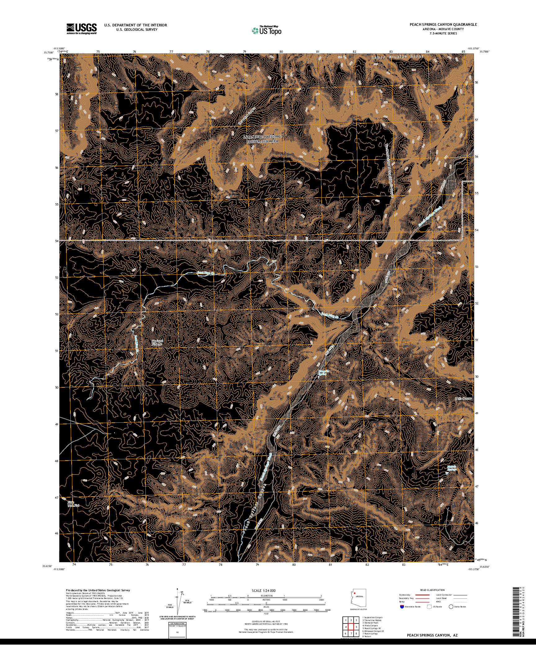 US TOPO 7.5-MINUTE MAP FOR PEACH SPRINGS CANYON, AZ