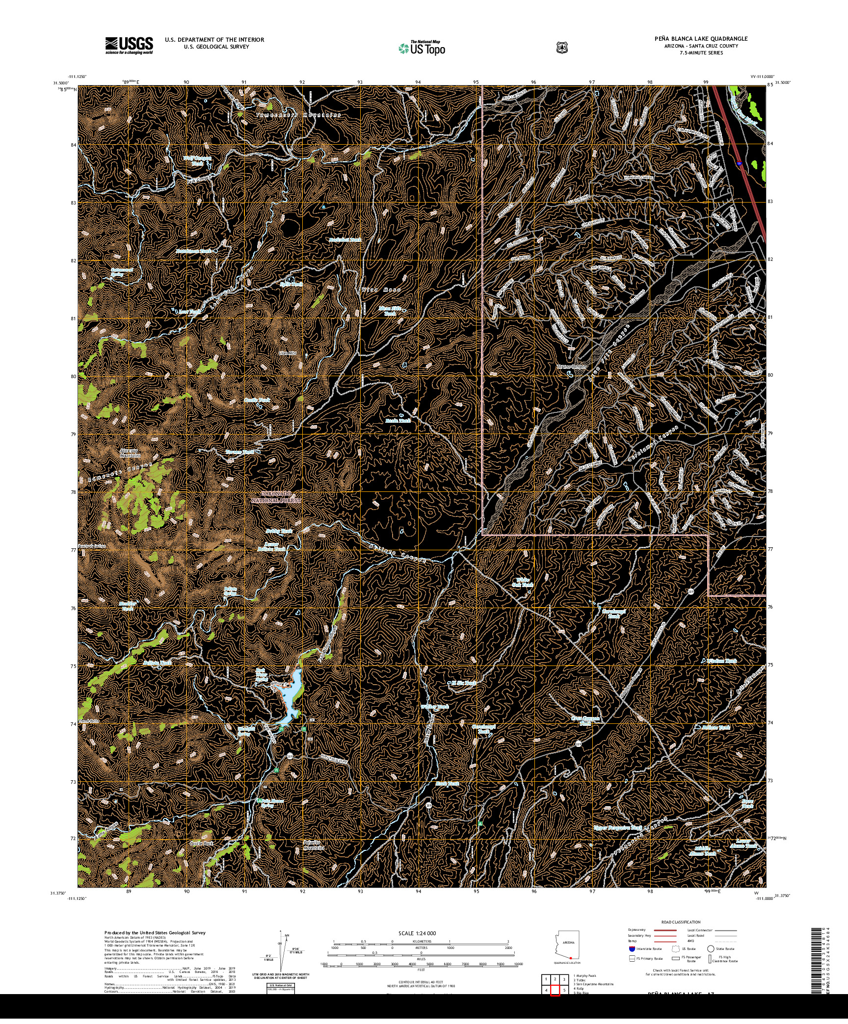 US TOPO 7.5-MINUTE MAP FOR PENA BLANCA LAKE, AZ