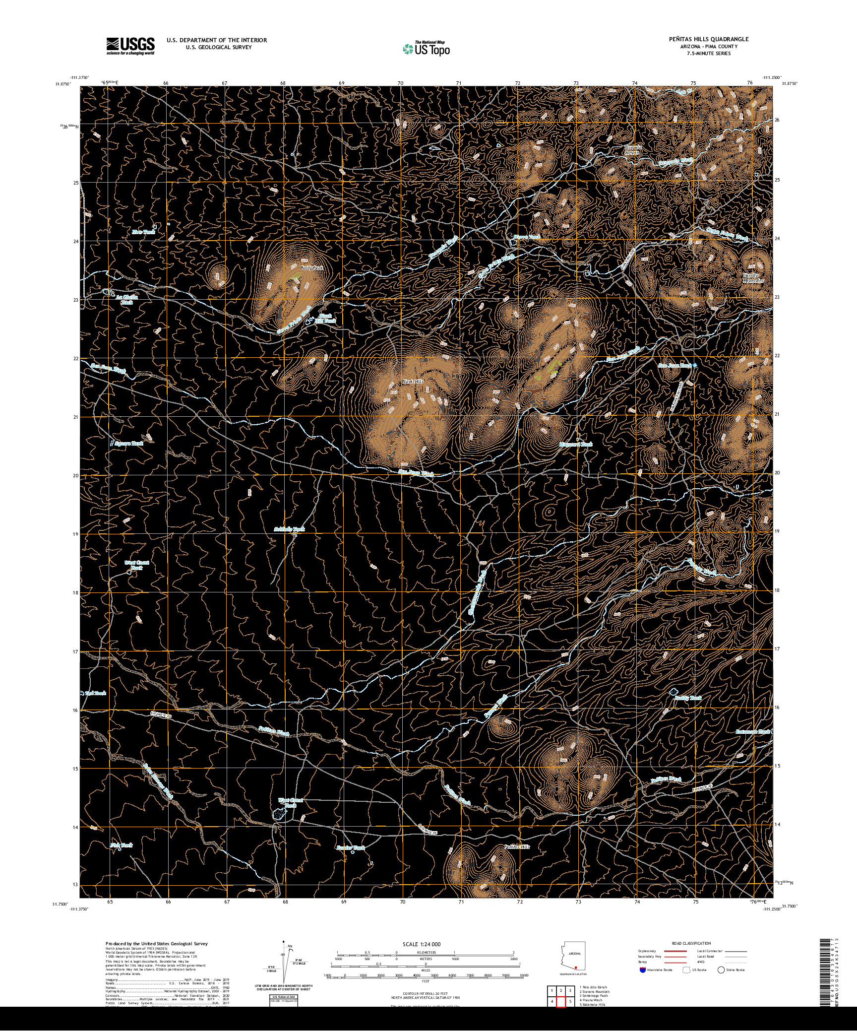 USGS US TOPO 7.5-MINUTE MAP FOR PENITAS HILLS, AZ 2021