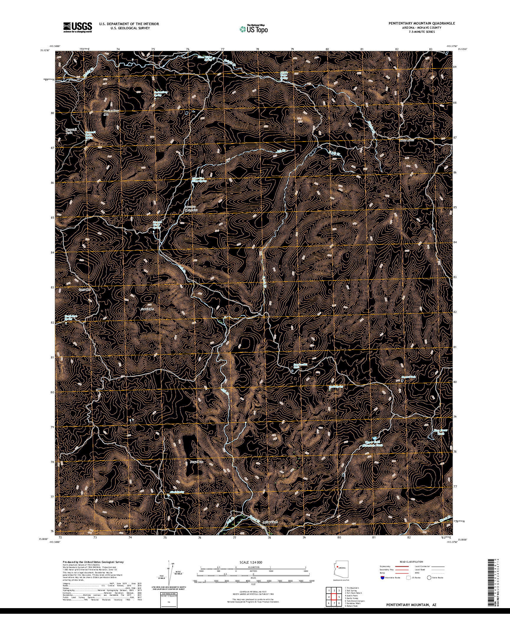 US TOPO 7.5-MINUTE MAP FOR PENITENTIARY MOUNTAIN, AZ