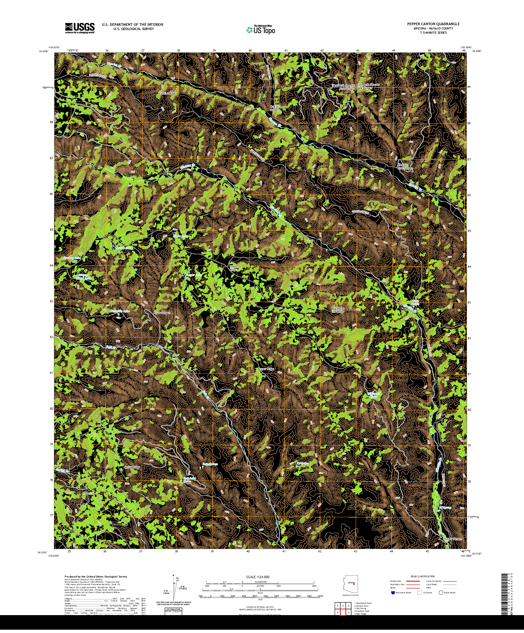 US TOPO 7.5-MINUTE MAP FOR PEPPER CANYON, AZ