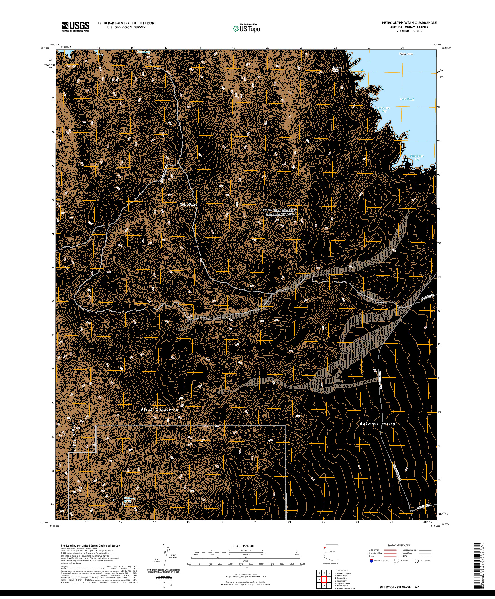 US TOPO 7.5-MINUTE MAP FOR PETROGLYPH WASH, AZ