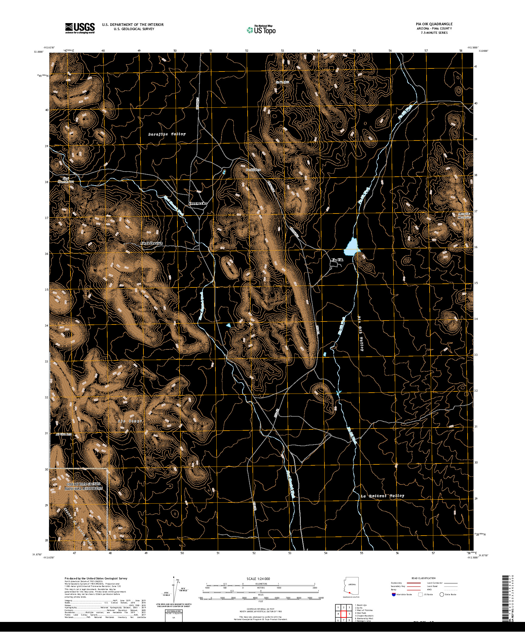 US TOPO 7.5-MINUTE MAP FOR PIA OIK, AZ