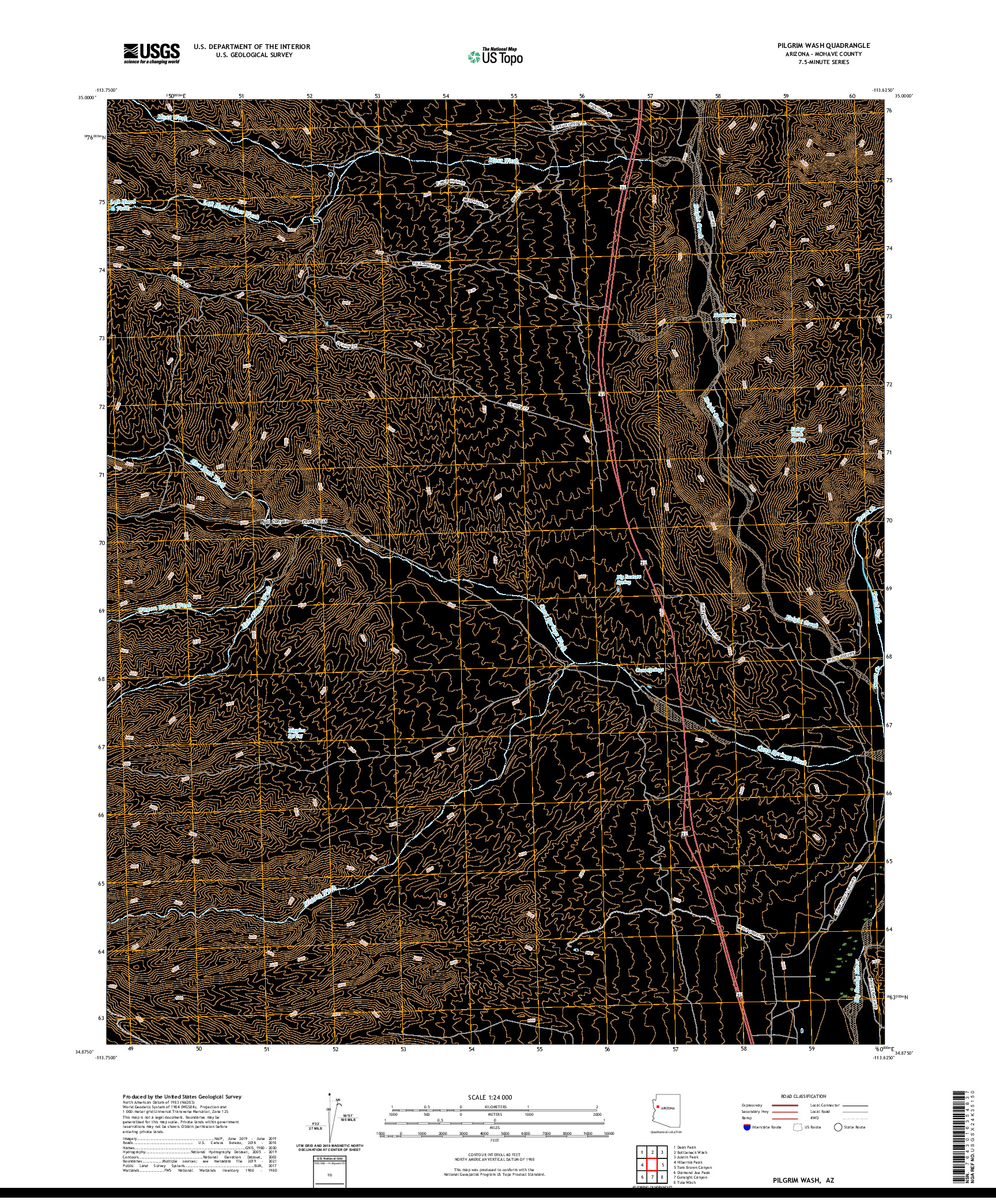 US TOPO 7.5-MINUTE MAP FOR PILGRIM WASH, AZ